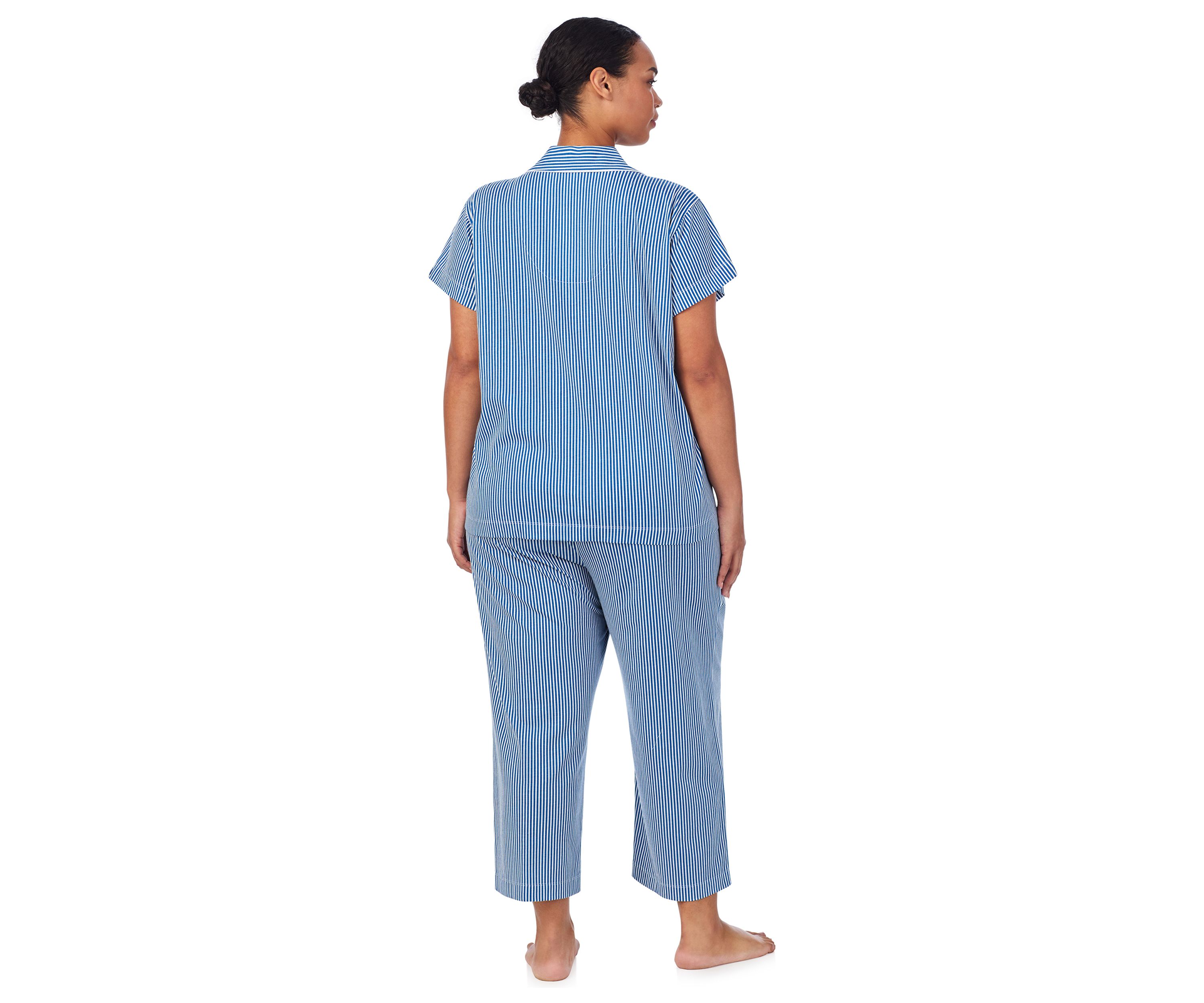 Plus Size Short Sleeve Notch Collar Cropped Pants Pajama Set