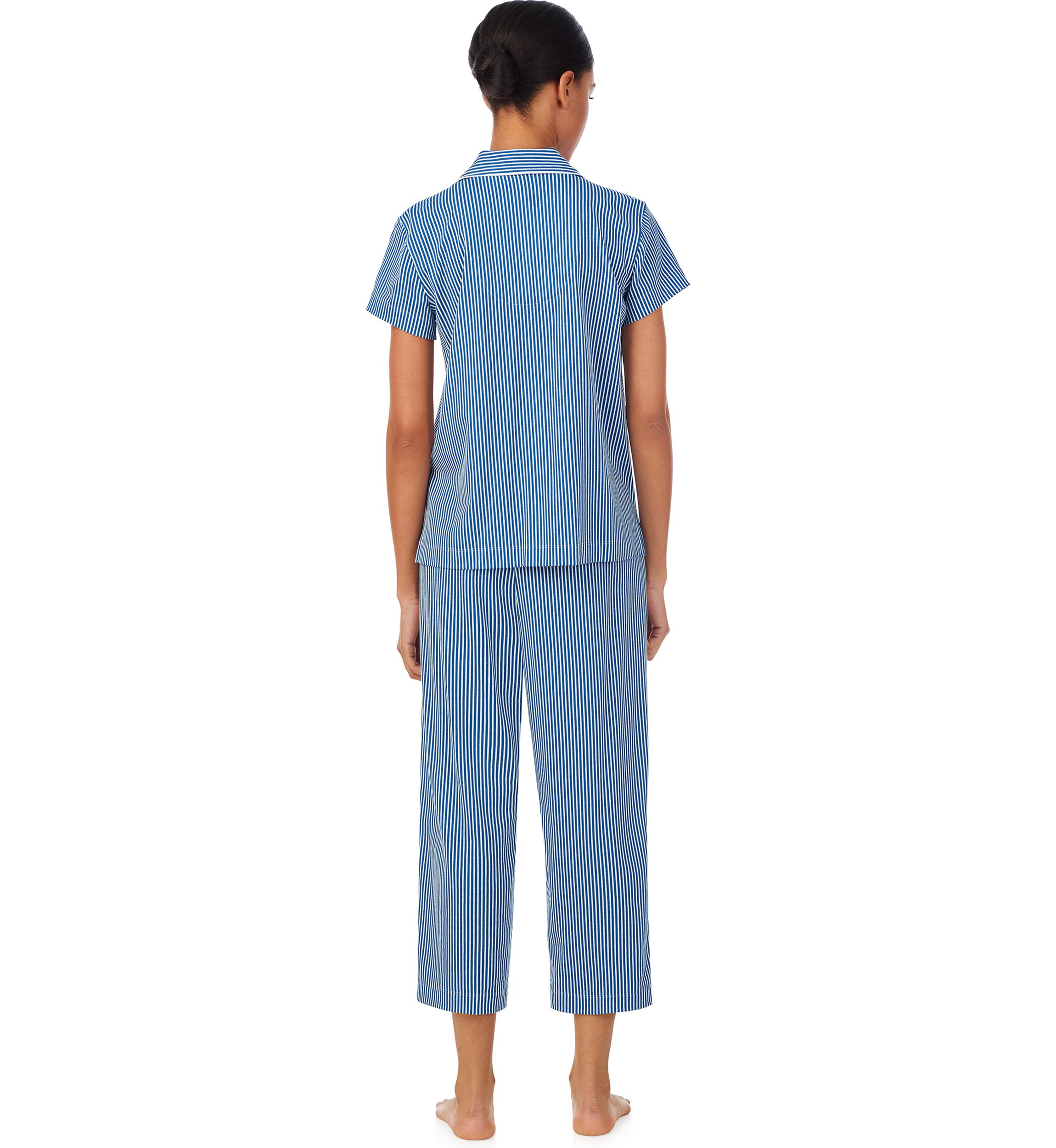 Short Sleeve Notch Collar Cropped Pants Pajama Set