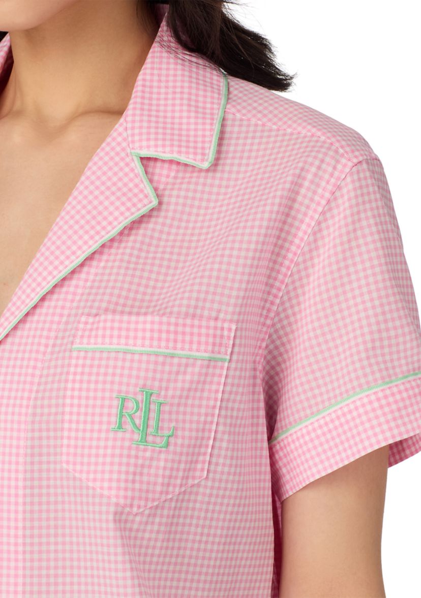 Short Sleeve Notch Collar Cropped Pants Pajama Set