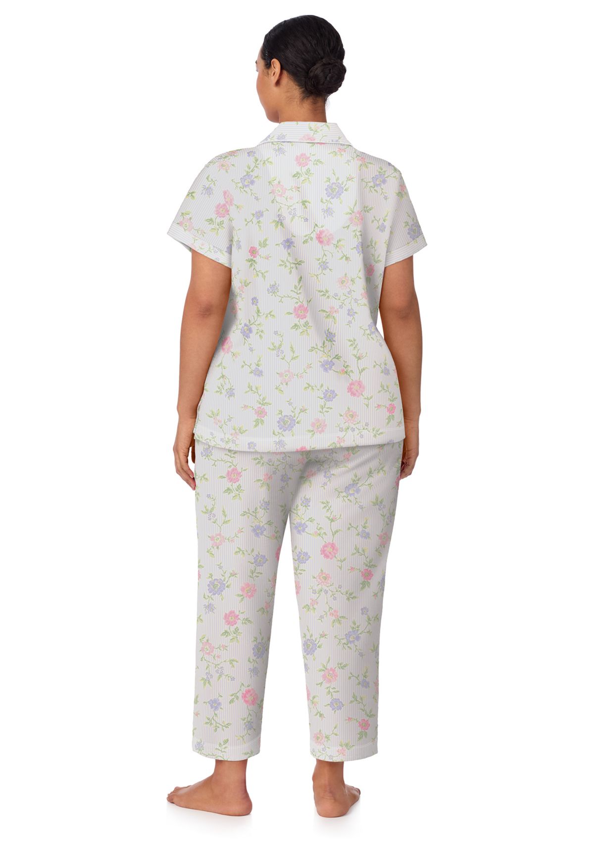Plus Size Short Sleeve Notch Collar Cropped Pant Pajama Set