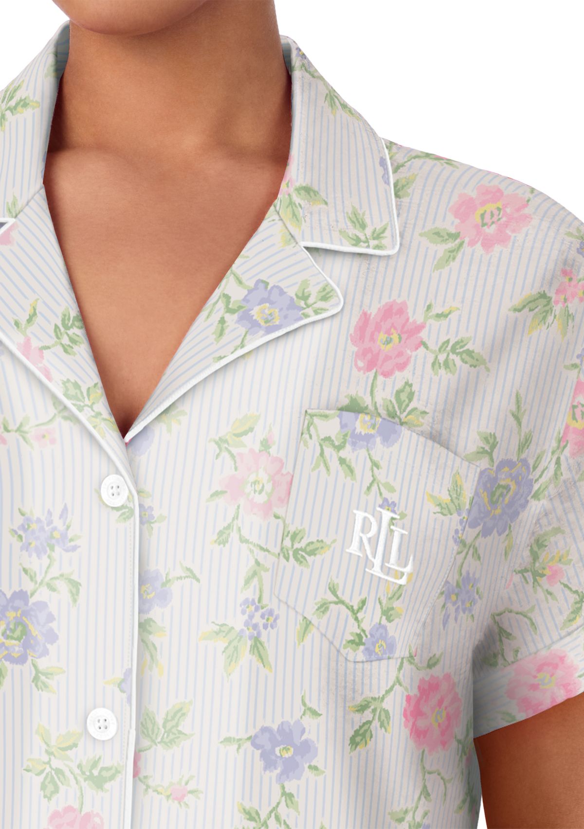 Plus Size Short Sleeve Notch Collar Cropped Pant Pajama Set