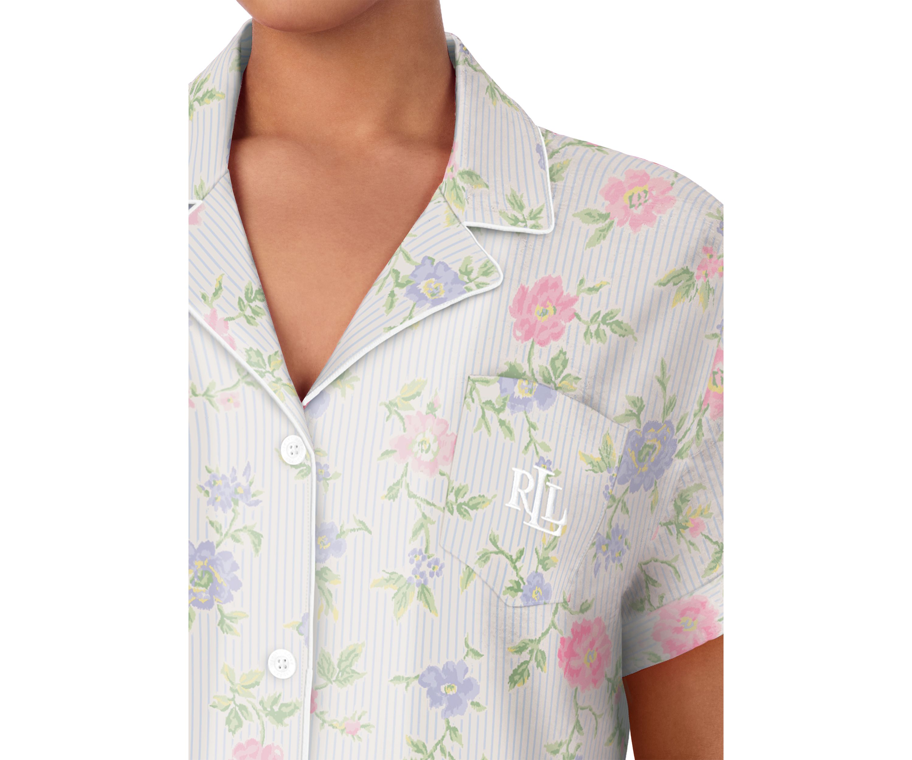 Plus Size Short Sleeve Notch Collar Cropped Pant Pajama Set