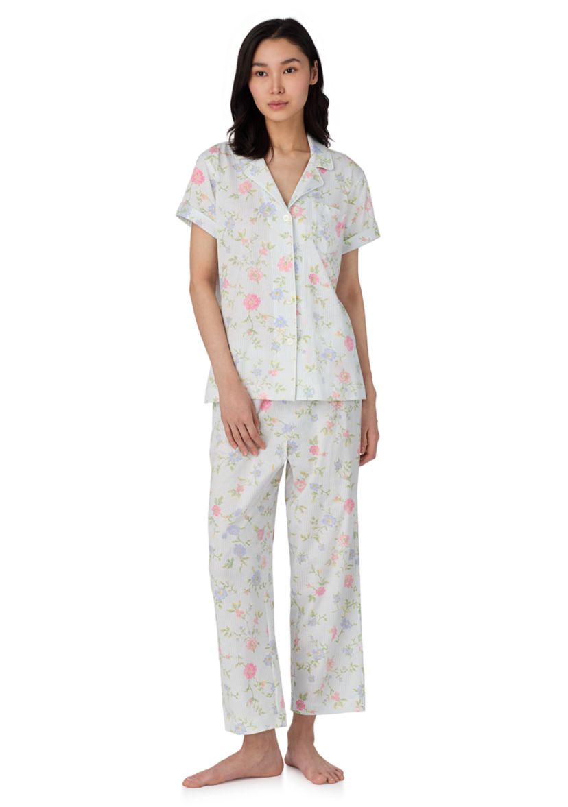 Short Sleeve Notch Collar Cropped Pants Pajama Set