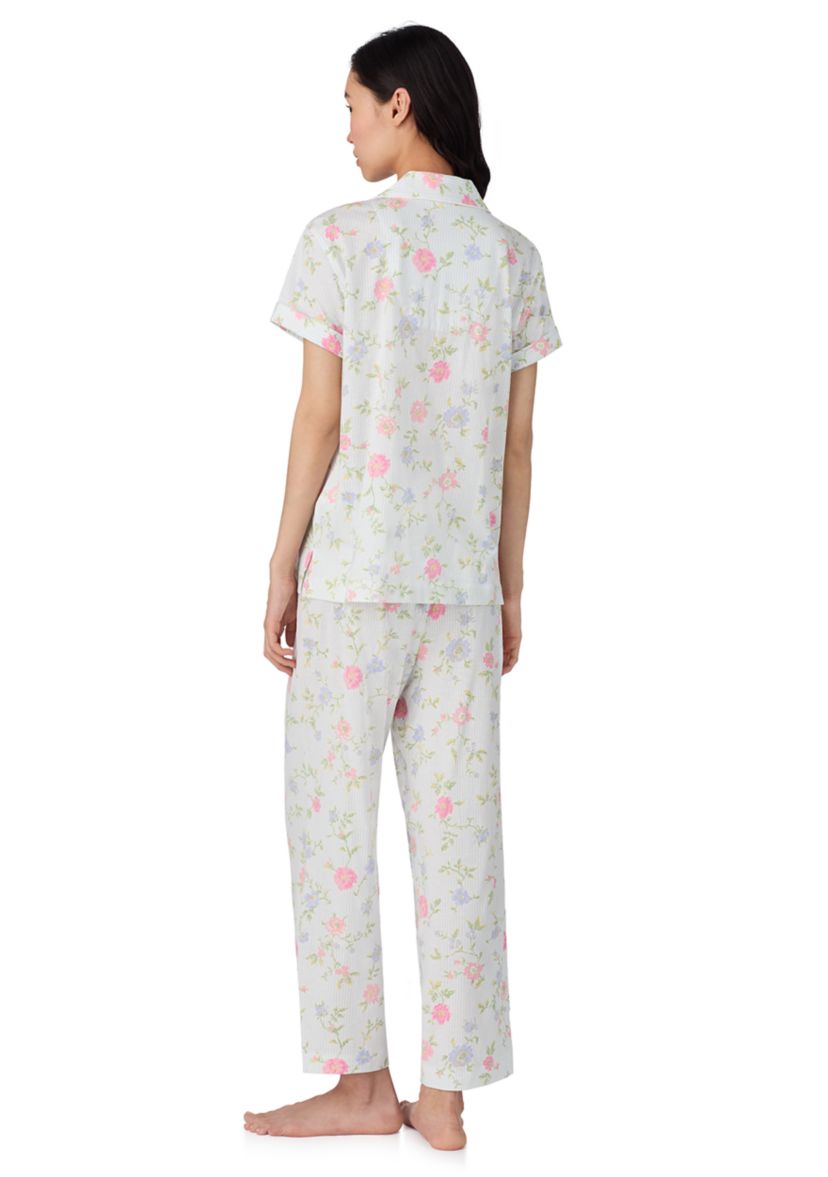 Short Sleeve Notch Collar Cropped Pants Pajama Set