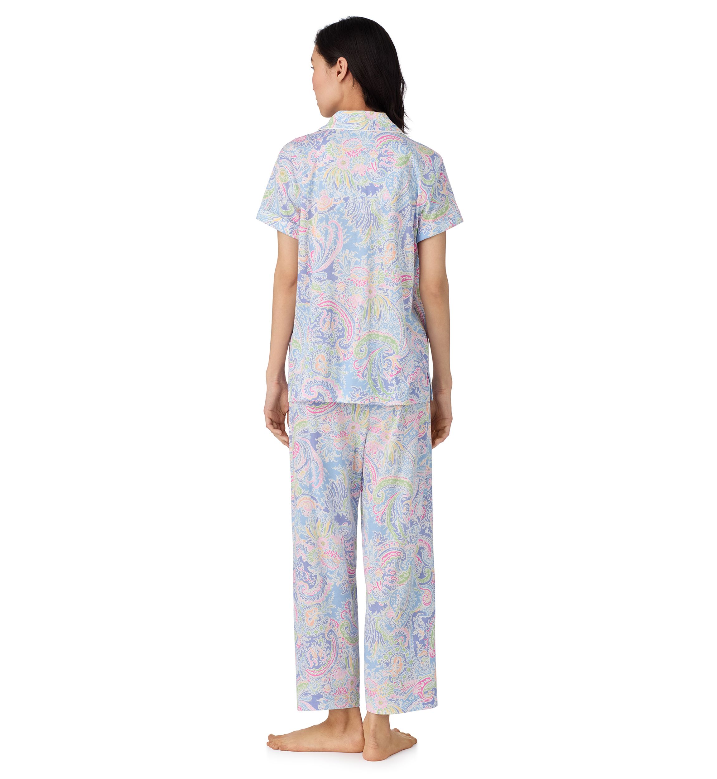 Short Sleeve Notch Collar Cropped Pants Pajama Set