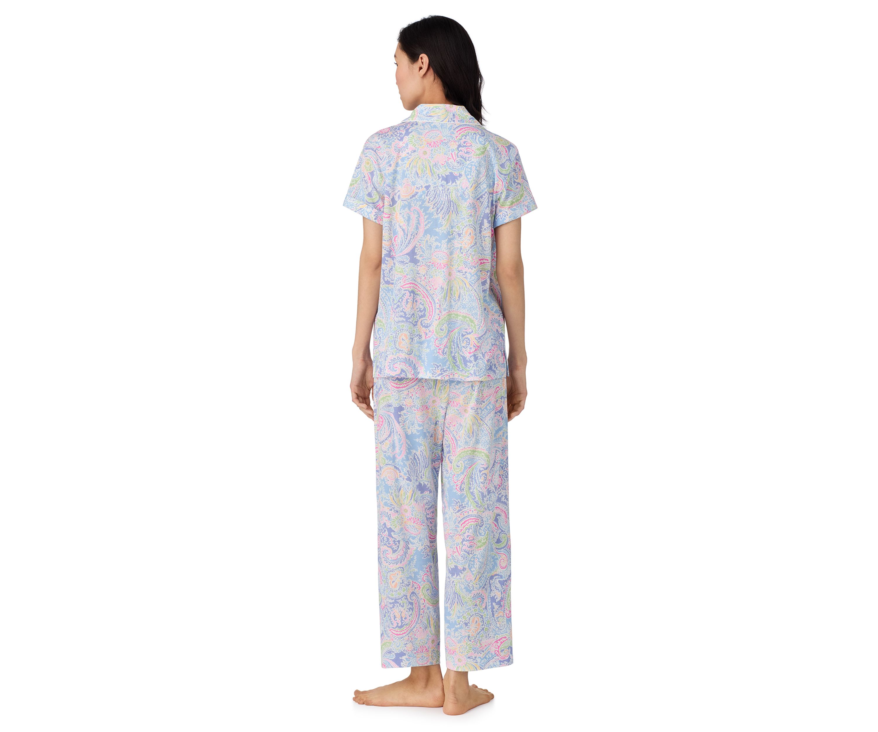 Short Sleeve Notch Collar Cropped Pants Pajama Set