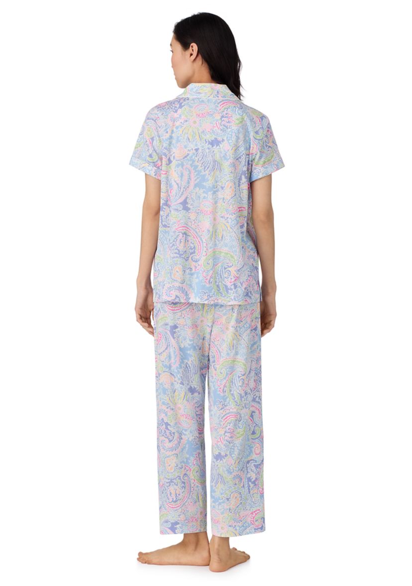 Short Sleeve Notch Collar Cropped Pants Pajama Set