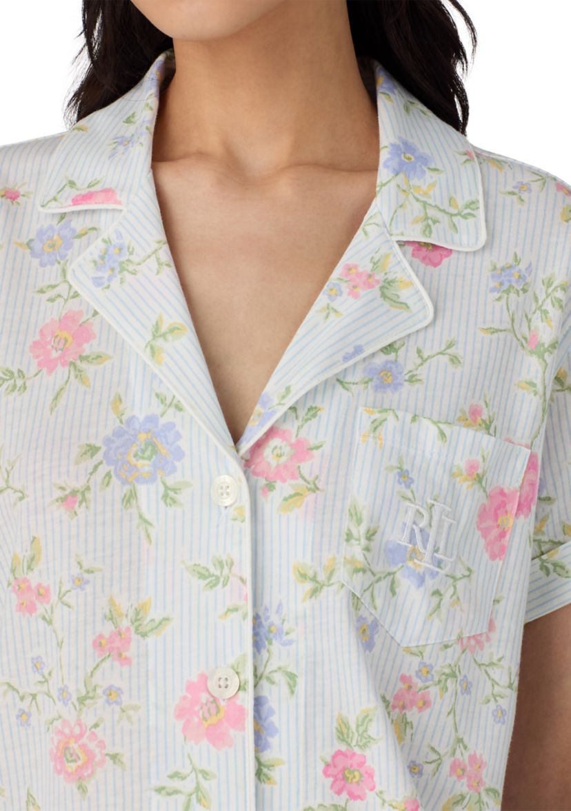 Short Sleeve Notch Collar Cropped Pants Pajama Set