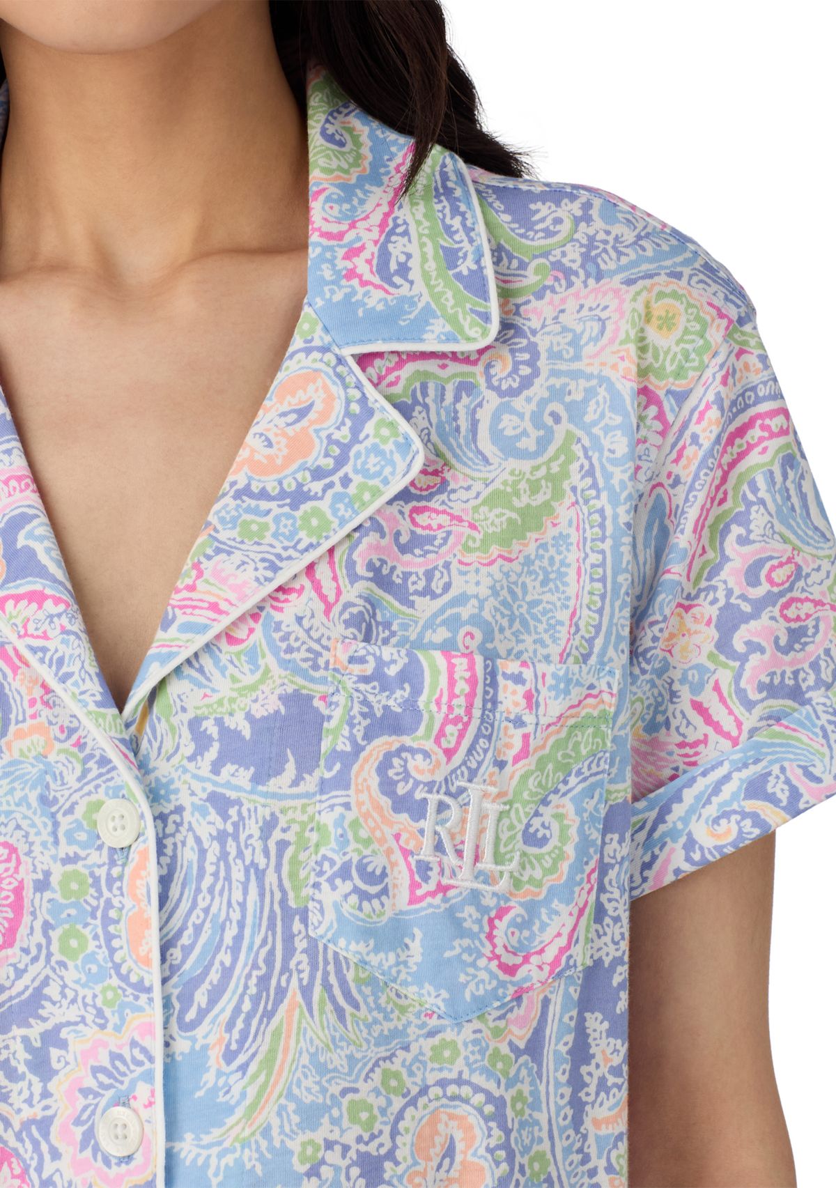 Short Sleeve Notch Collar Cropped Pants Pajama Set