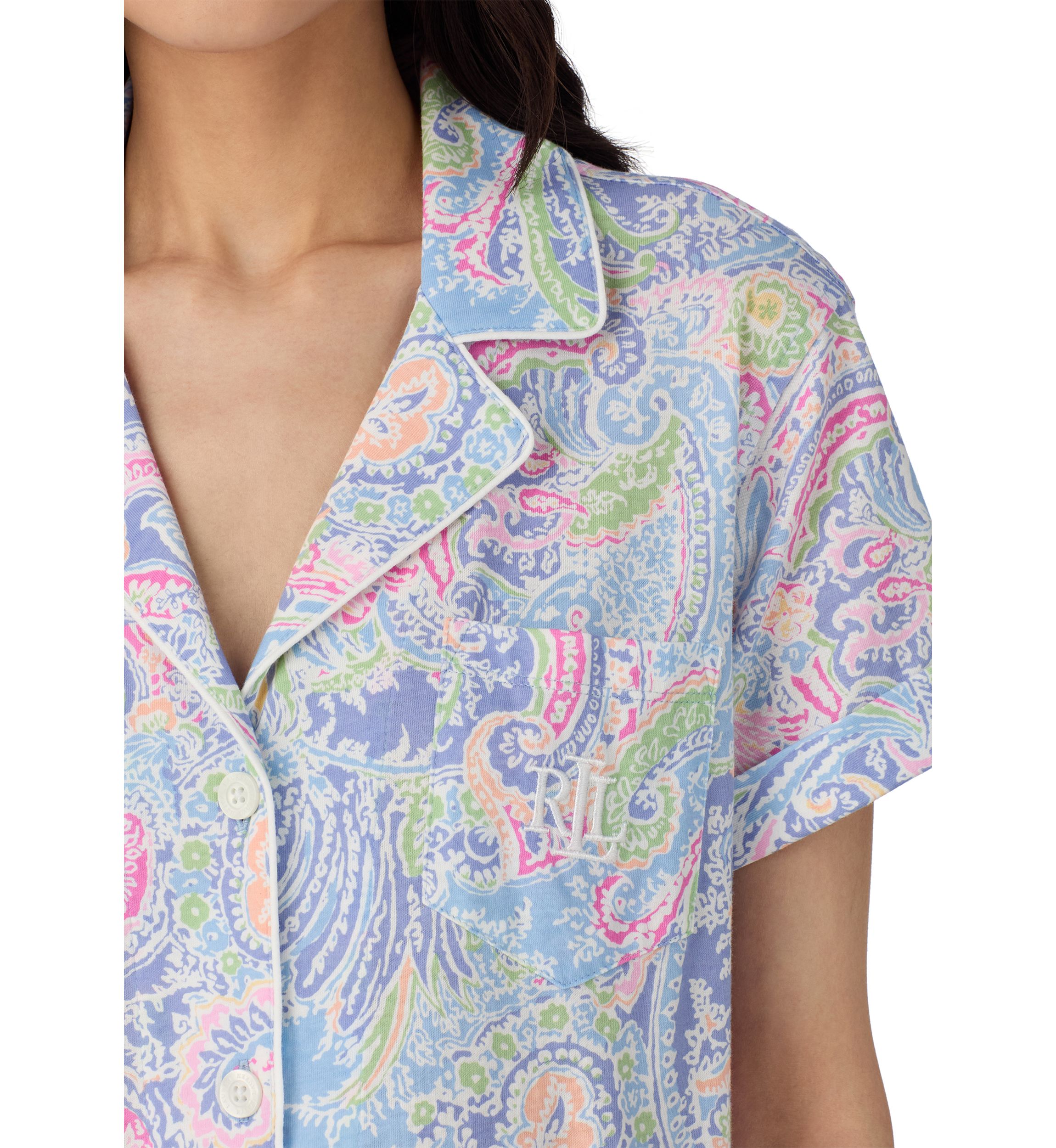 Short Sleeve Notch Collar Cropped Pants Pajama Set