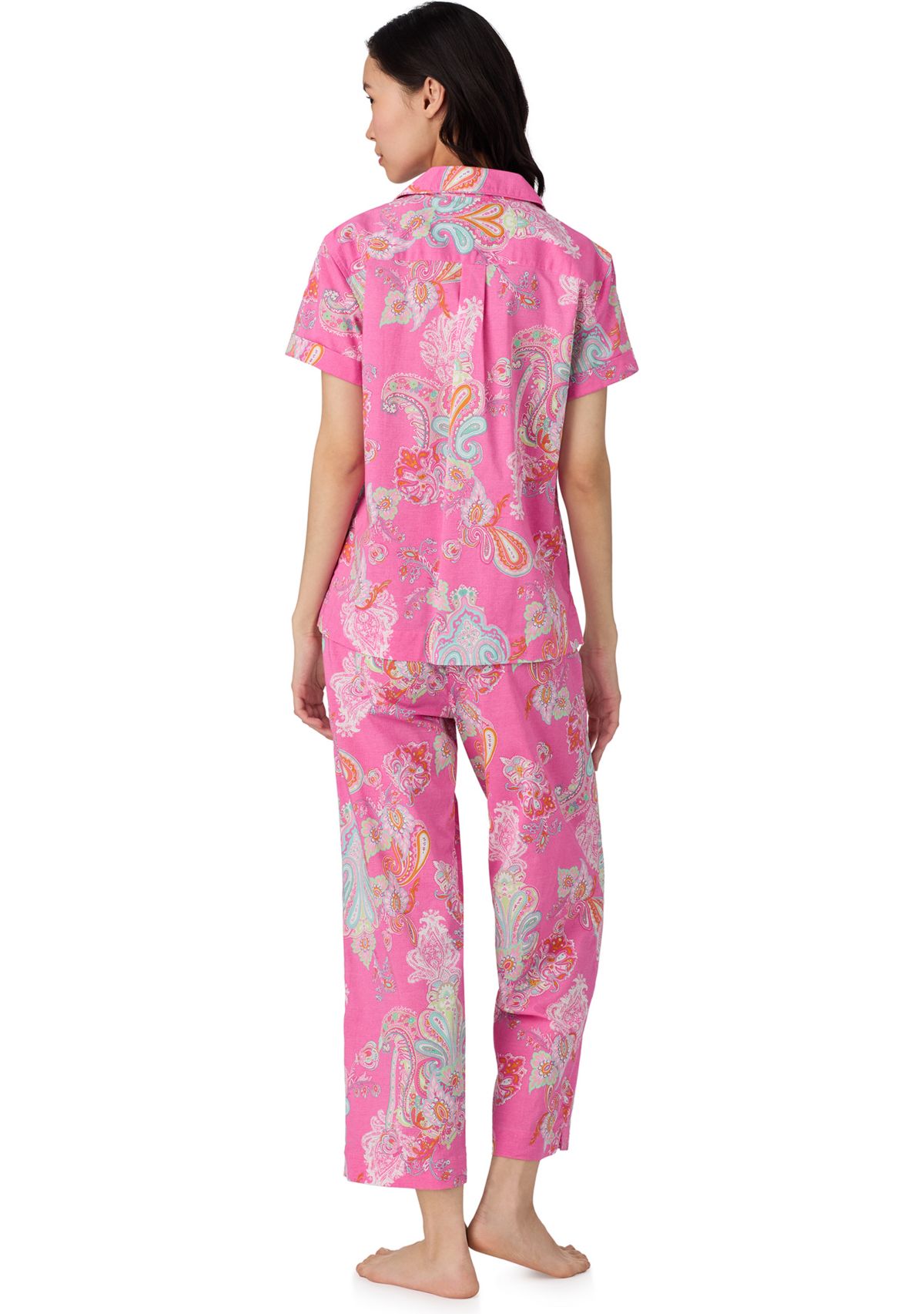 Short Sleeve Notch Collar Cropped Pant Pajama Set