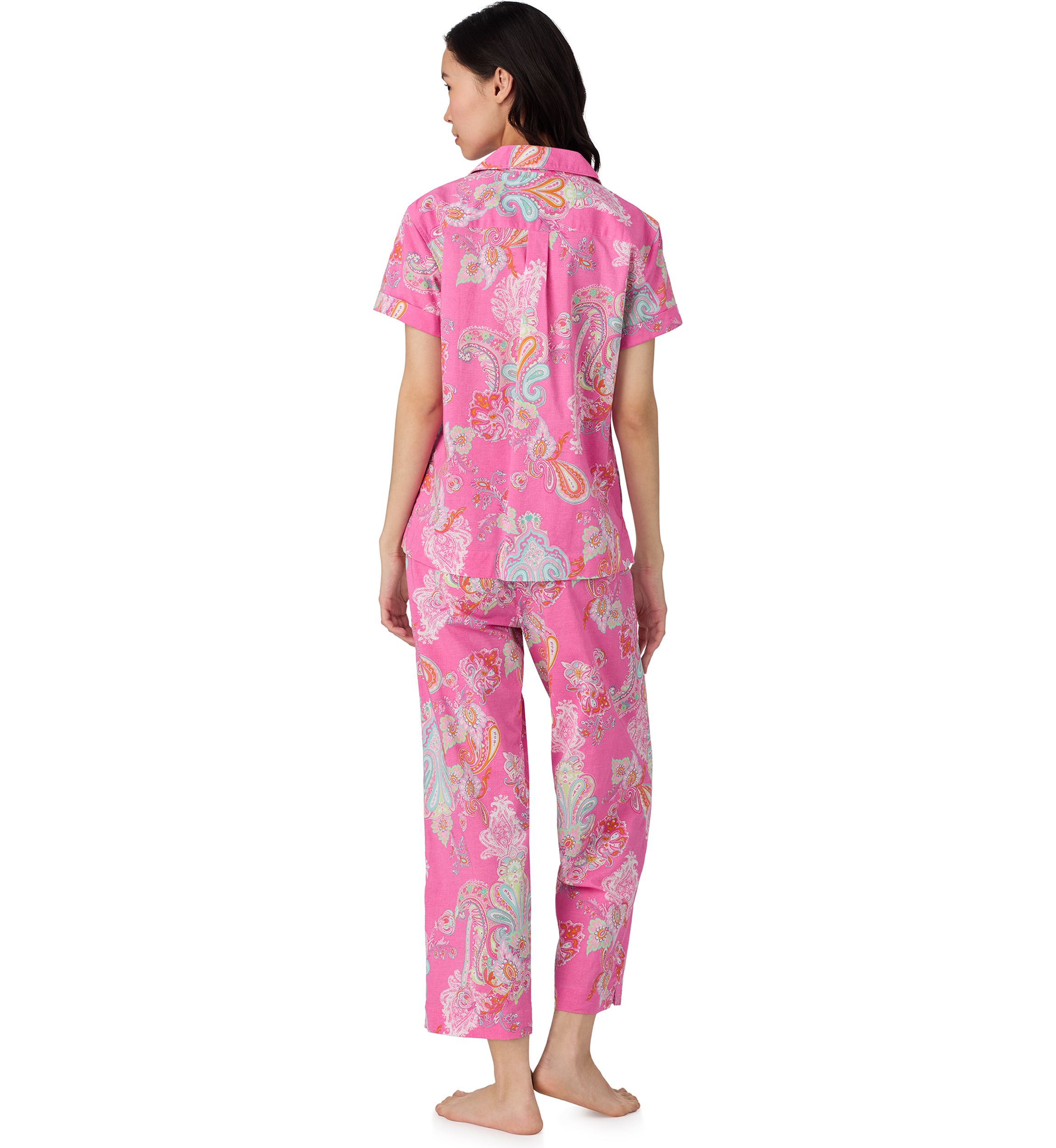 Short Sleeve Notch Collar Cropped Pant Pajama Set