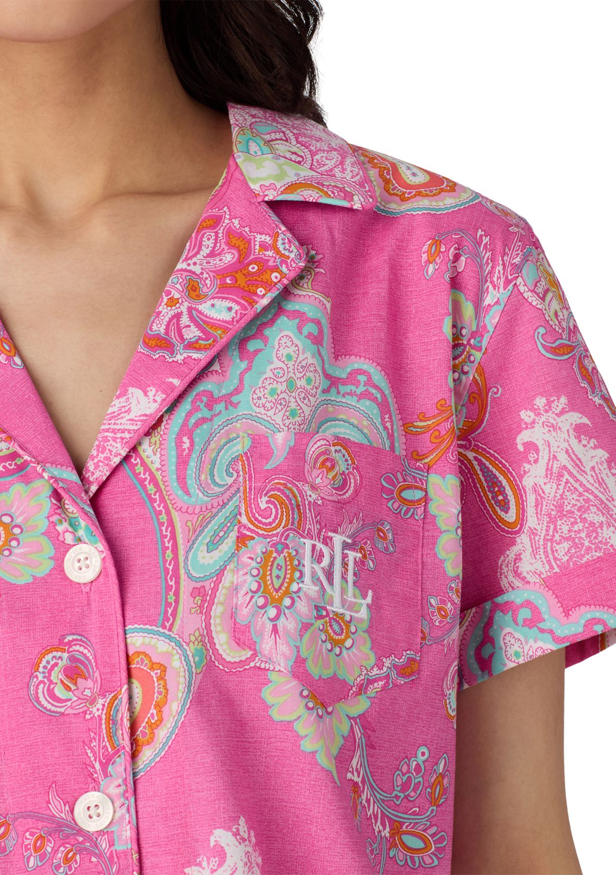 Short Sleeve Notch Collar Cropped Pant Pajama Set