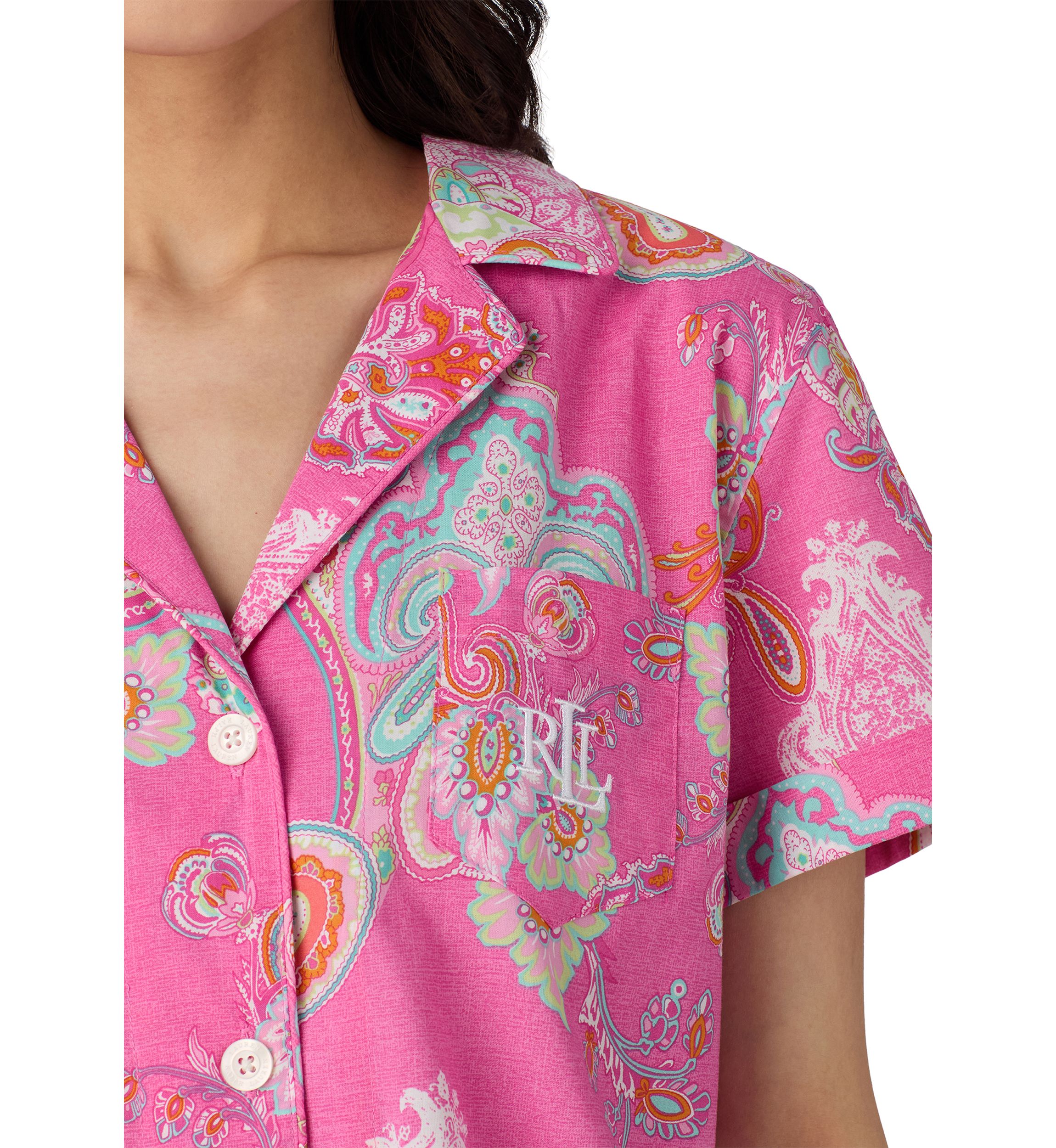 Short Sleeve Notch Collar Cropped Pant Pajama Set