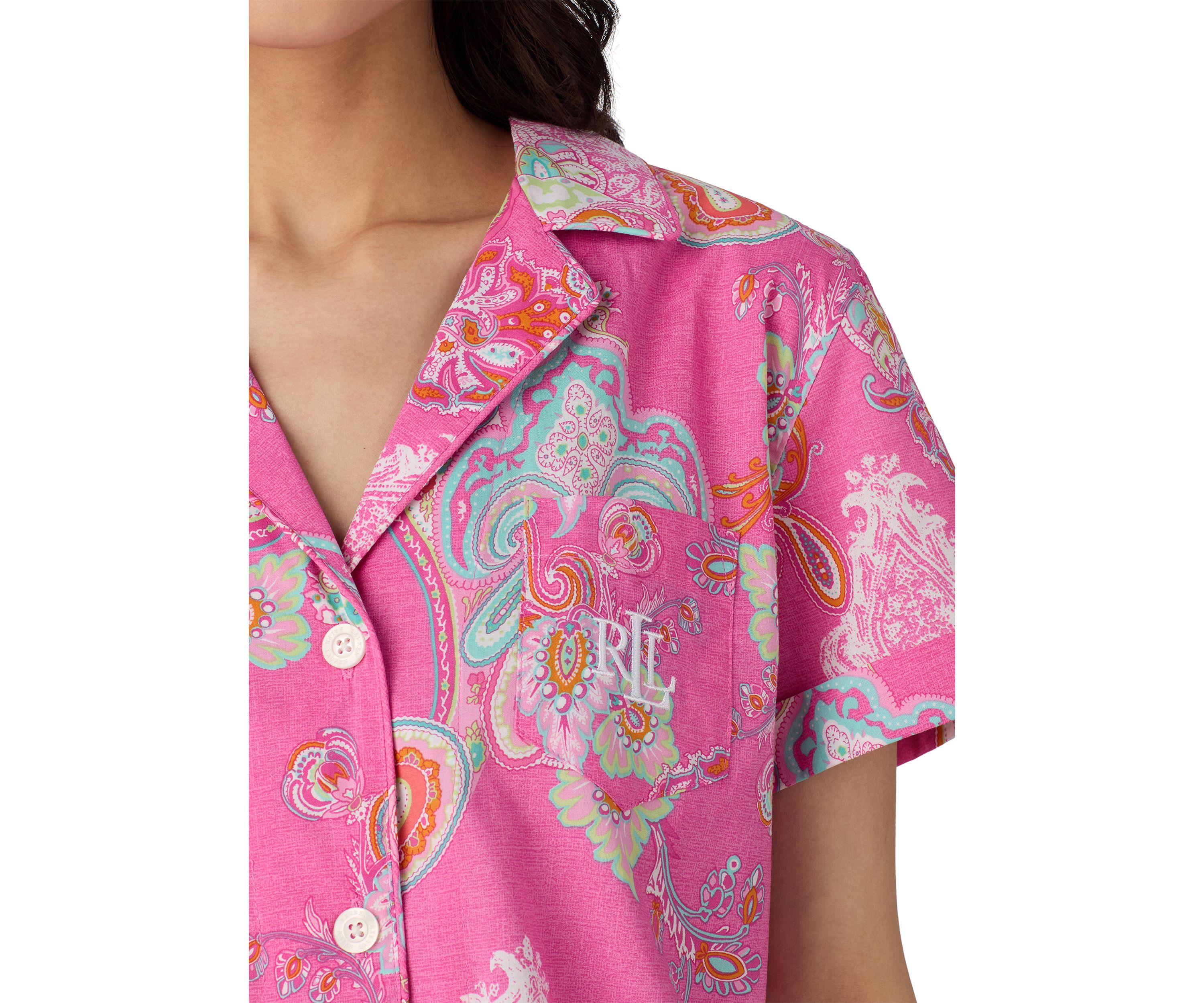 Short Sleeve Notch Collar Cropped Pant Pajama Set