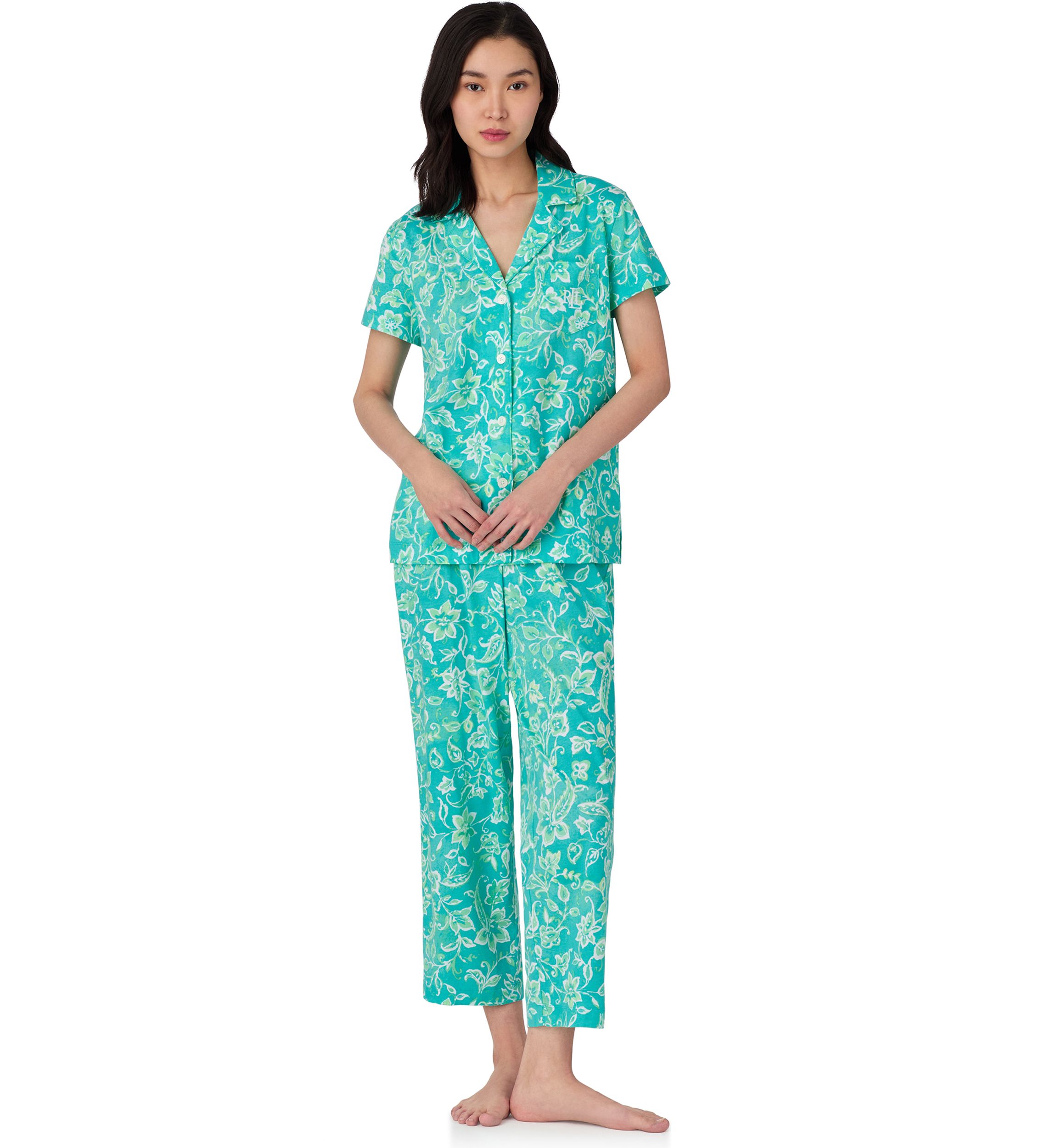 Short Sleeve Notch Collar Cropped Pant Pajama Set