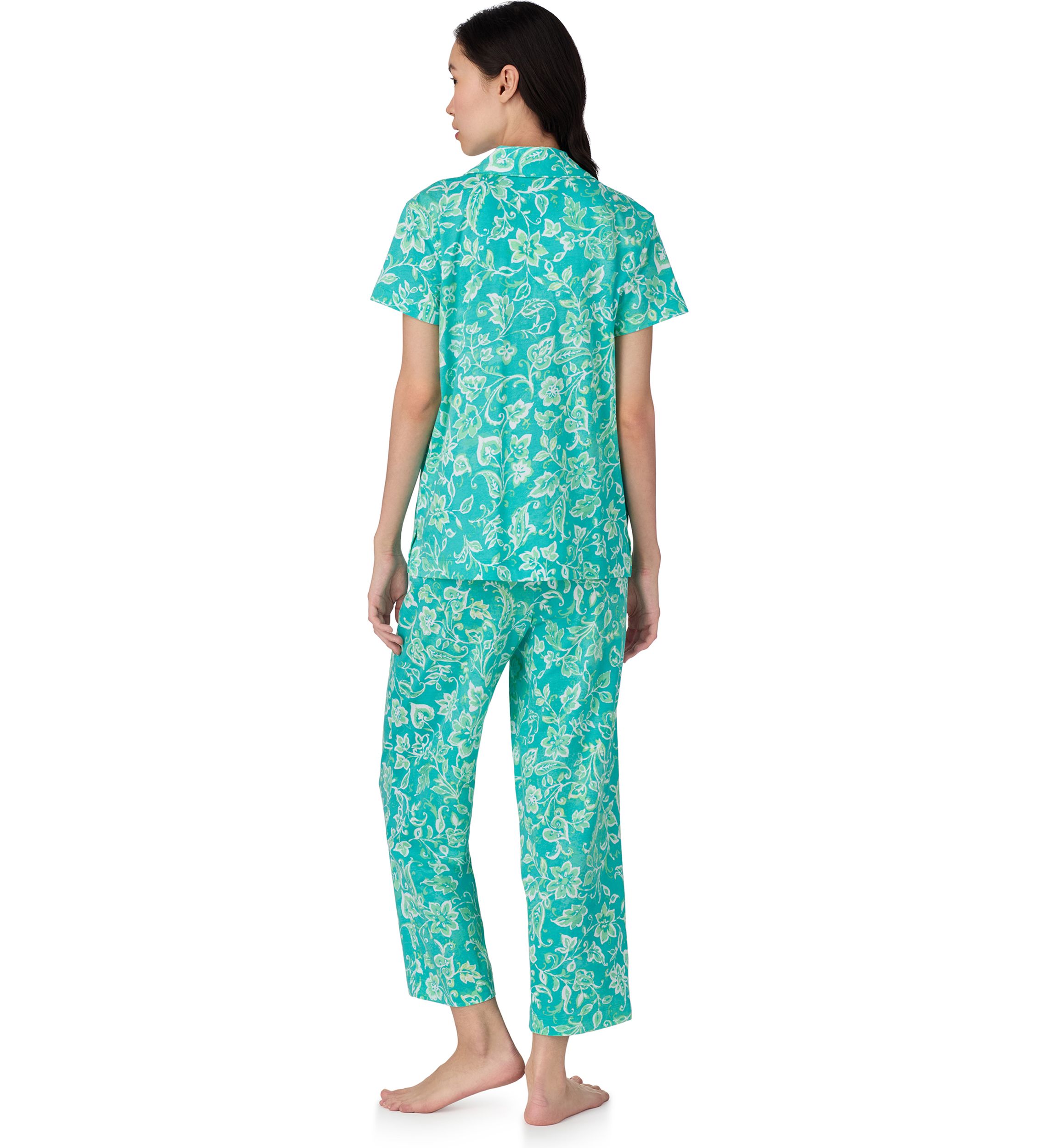Short Sleeve Notch Collar Cropped Pant Pajama Set