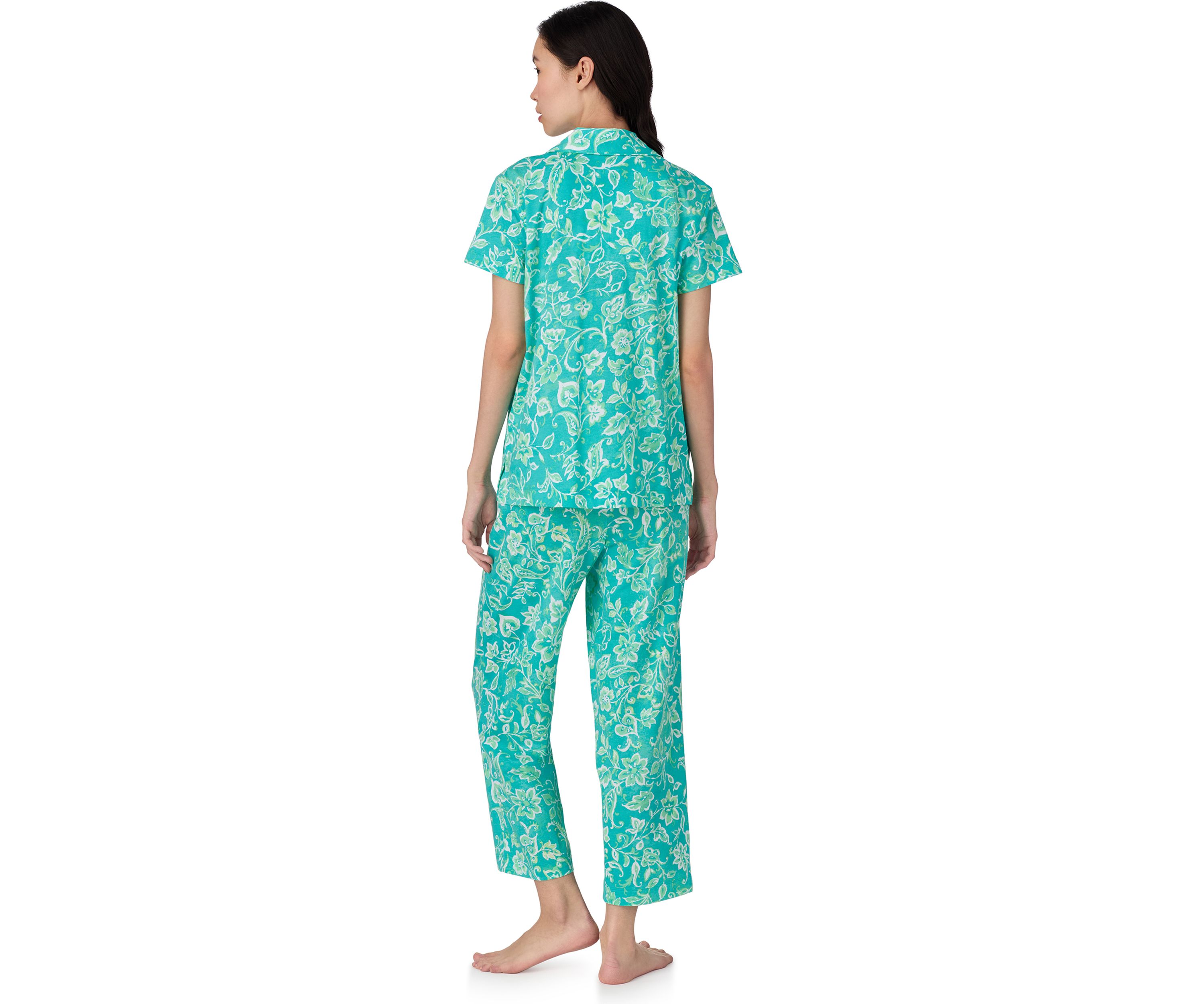 Short Sleeve Notch Collar Cropped Pant Pajama Set