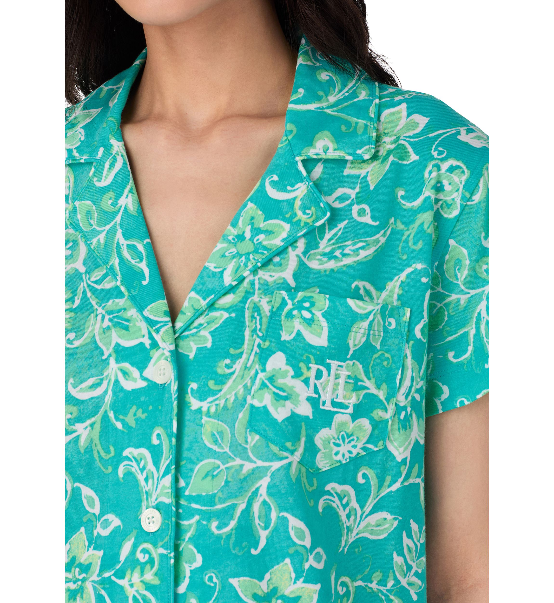Short Sleeve Notch Collar Cropped Pant Pajama Set