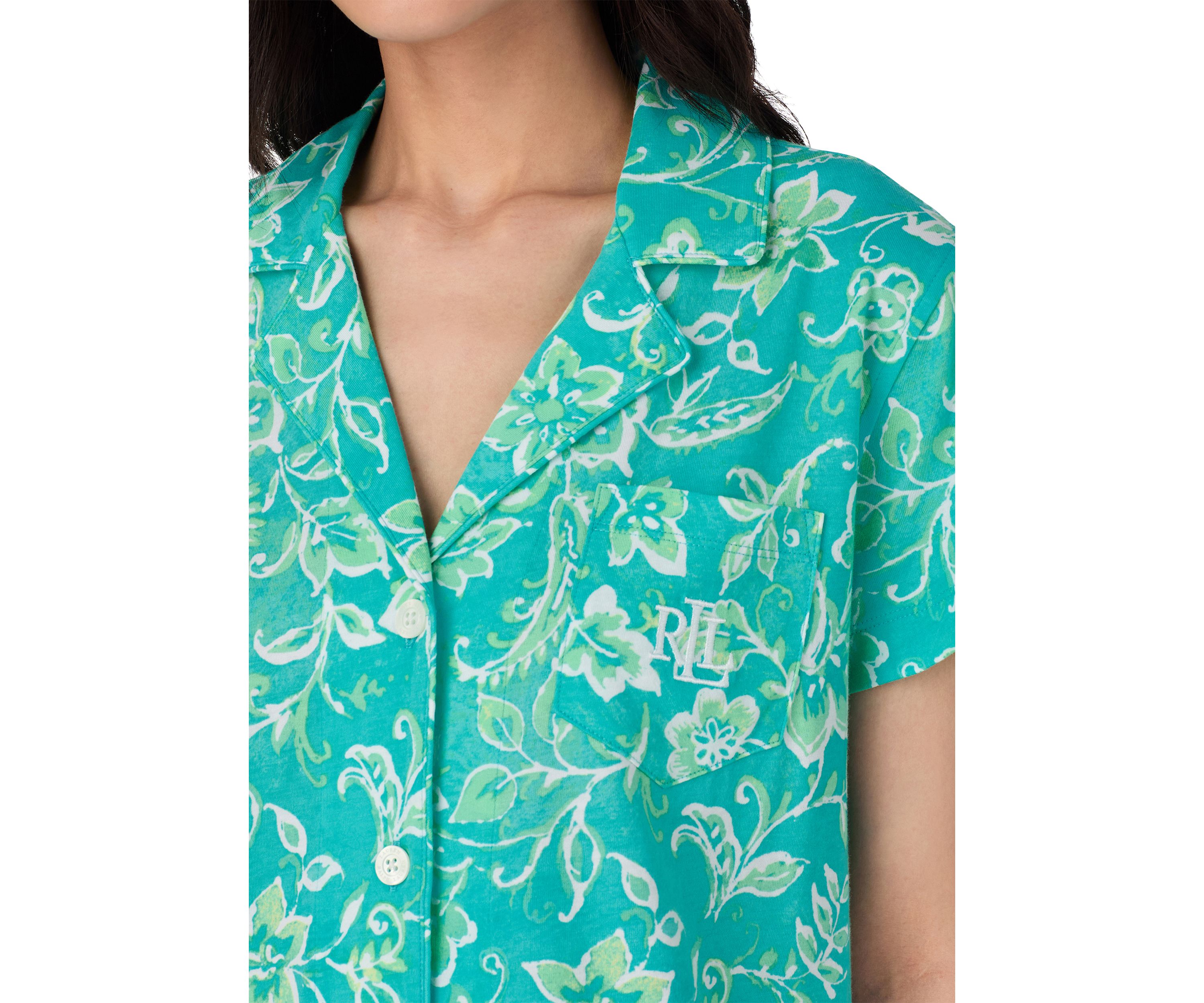 Short Sleeve Notch Collar Cropped Pant Pajama Set