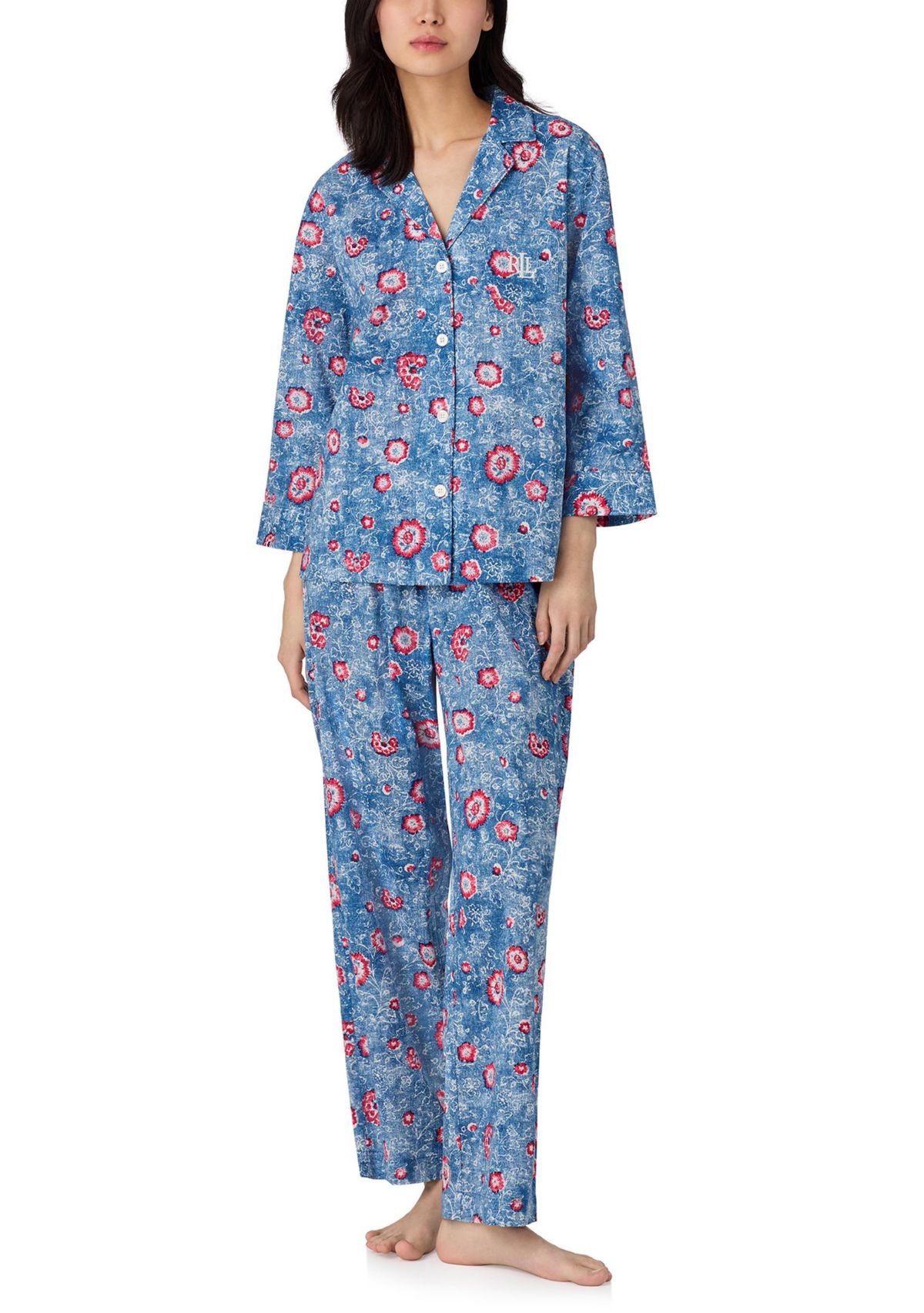3/4 Sleeve Notch Collar Ankle Pant Pajama Set