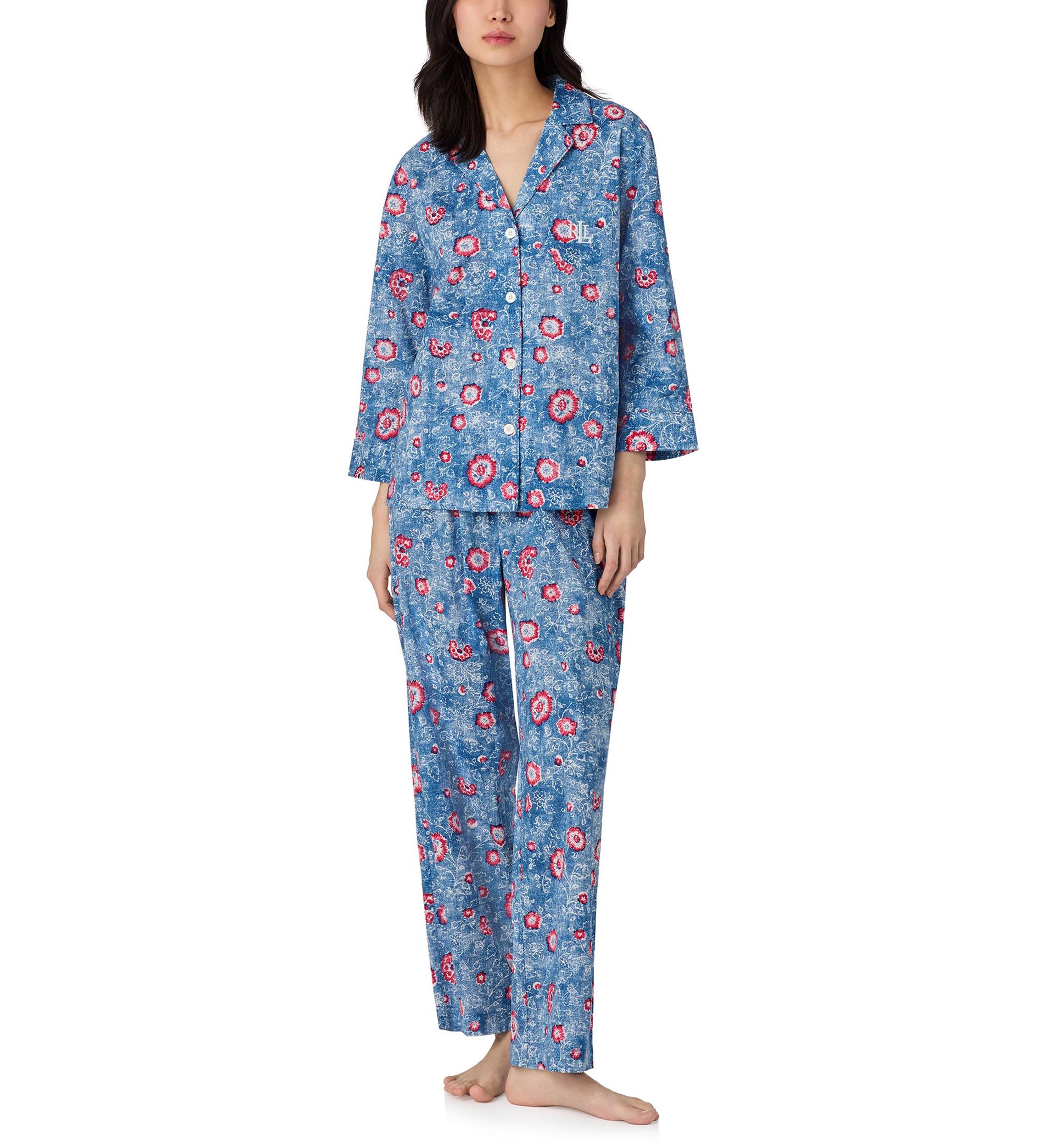 3/4 Sleeve Notch Collar Ankle Pant Pajama Set
