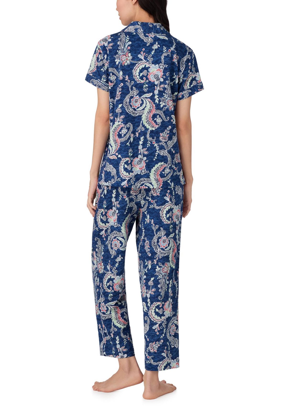 Short Sleeve Notch Collar Cropped Pant Pajama Set