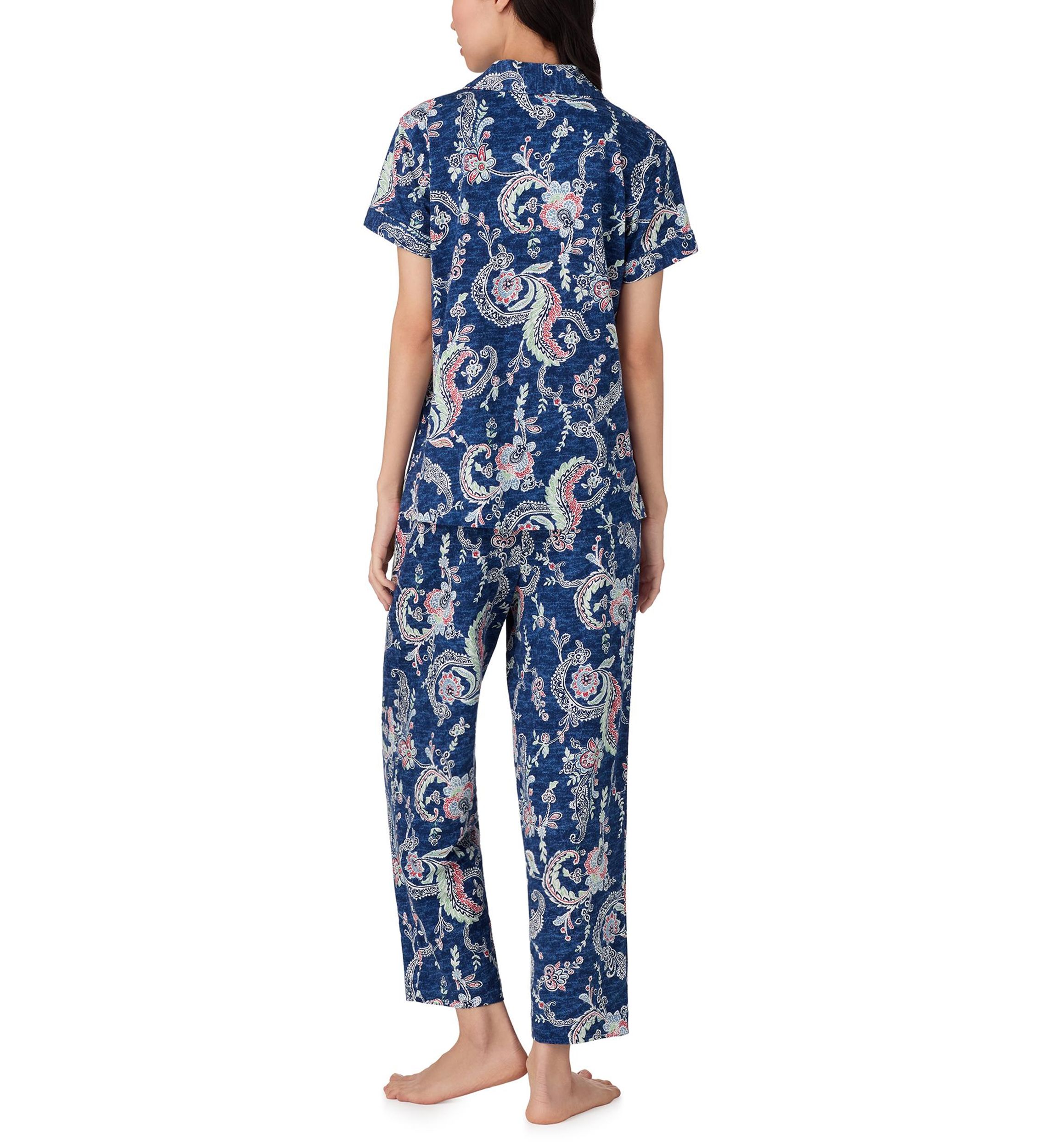 Short Sleeve Notch Collar Cropped Pant Pajama Set