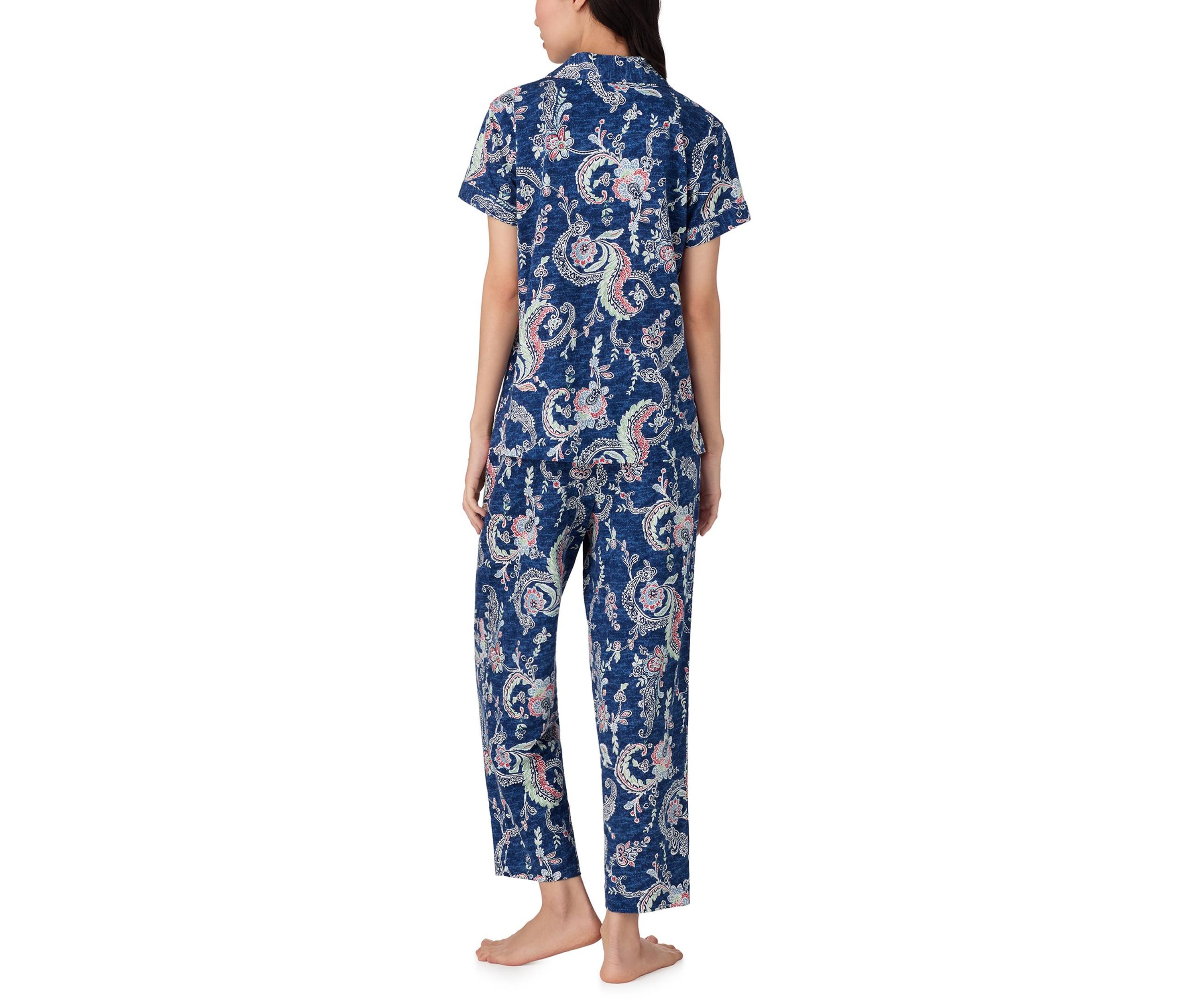 Short Sleeve Notch Collar Cropped Pant Pajama Set