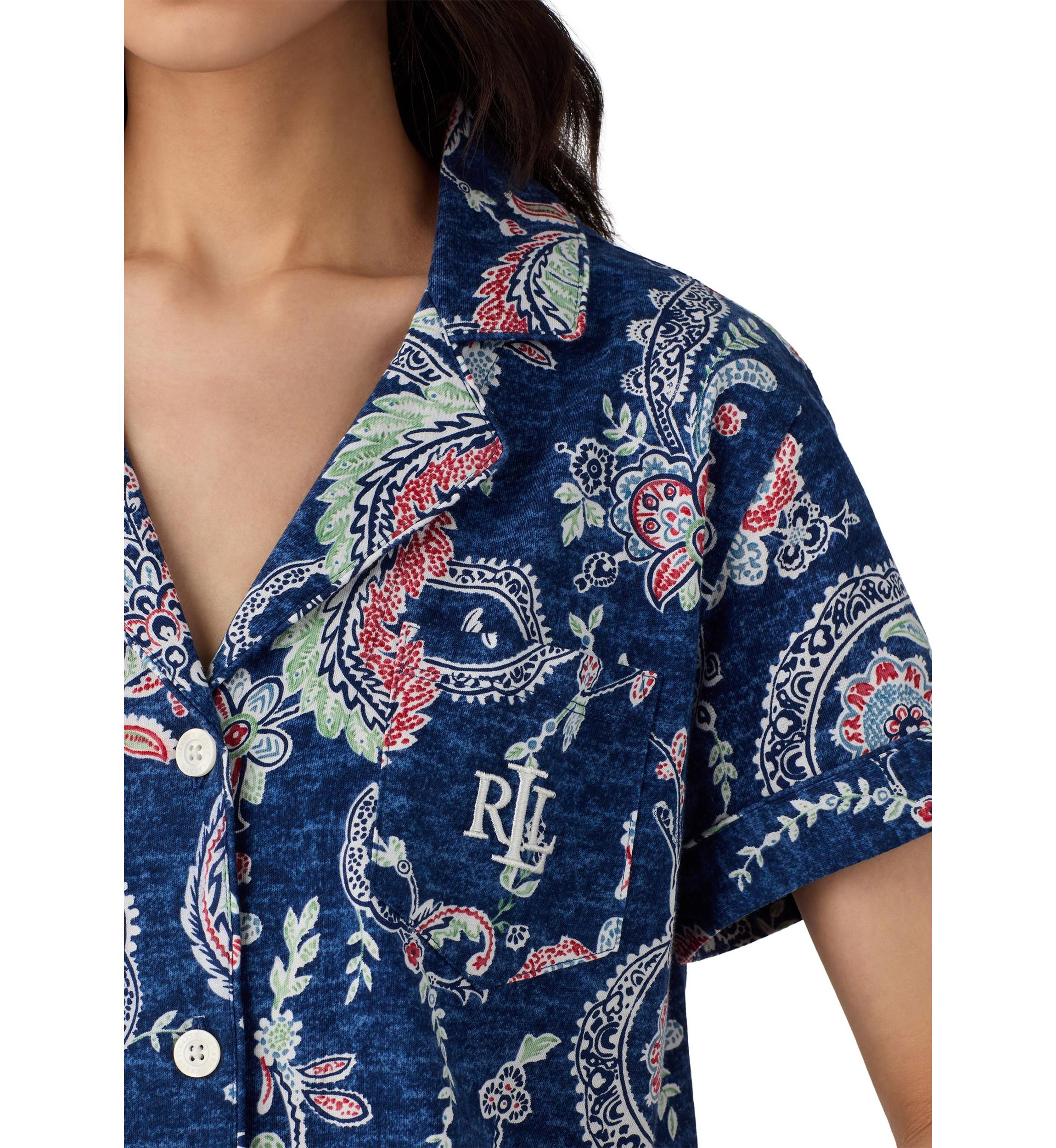 Short Sleeve Notch Collar Cropped Pant Pajama Set