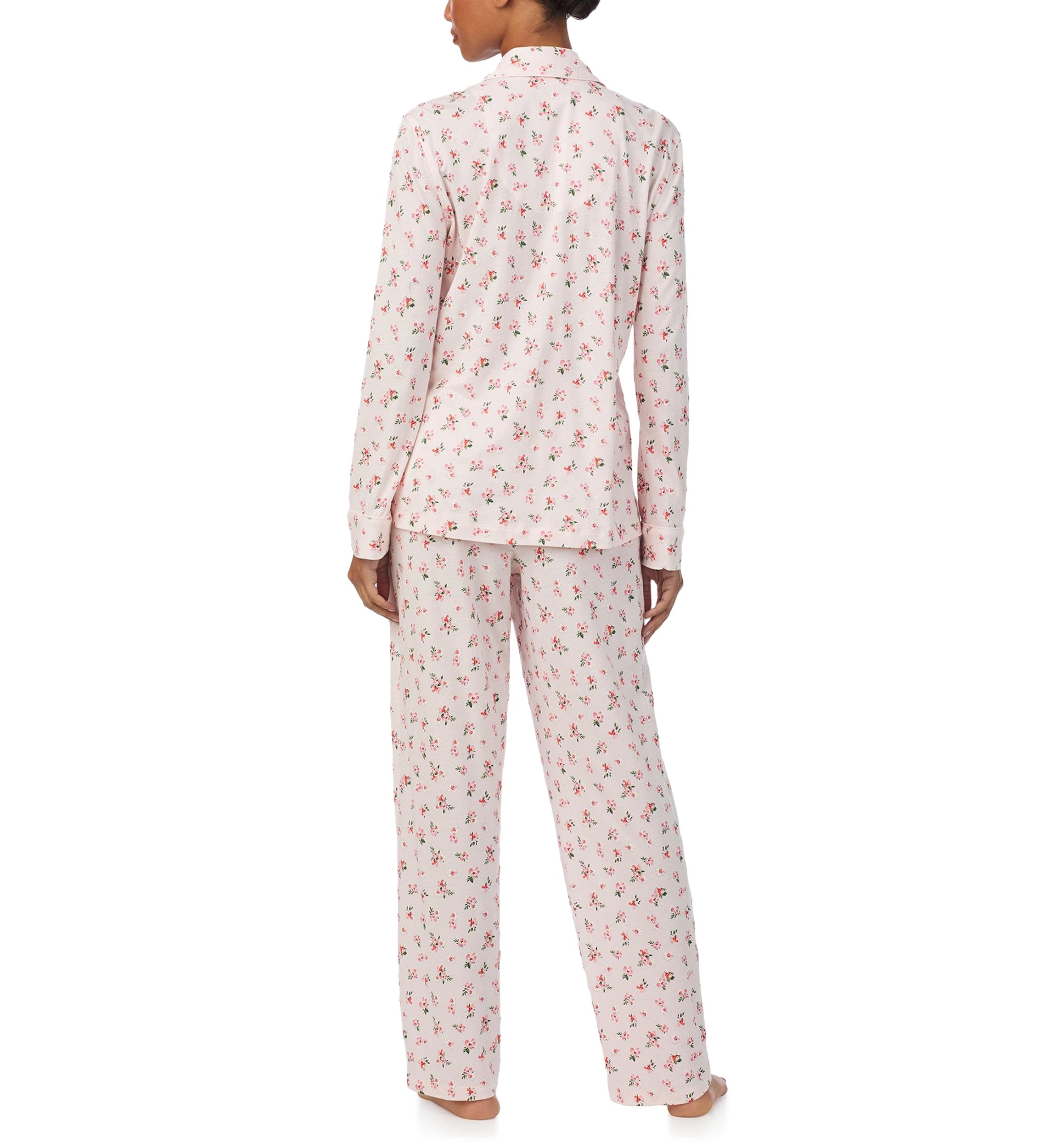 Long Sleeve Notch Collar Top and Long Pants Pajama Set