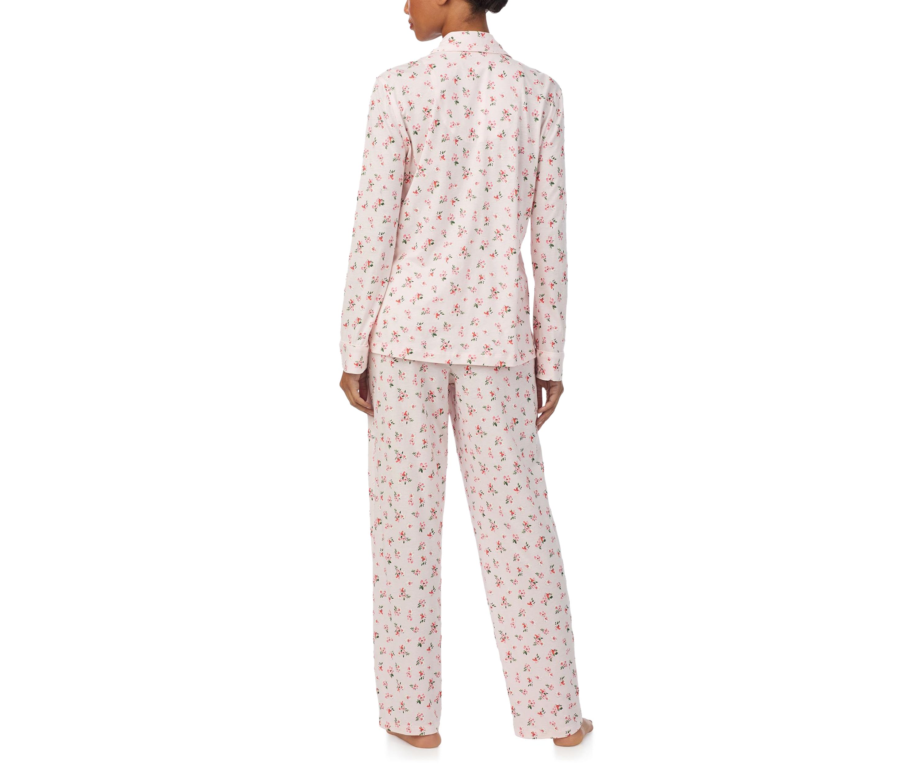 Long Sleeve Notch Collar Top and Long Pants Pajama Set