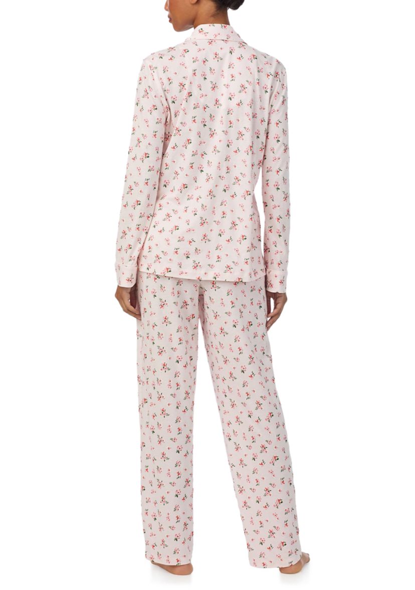 Long Sleeve Notch Collar Top and Long Pants Pajama Set