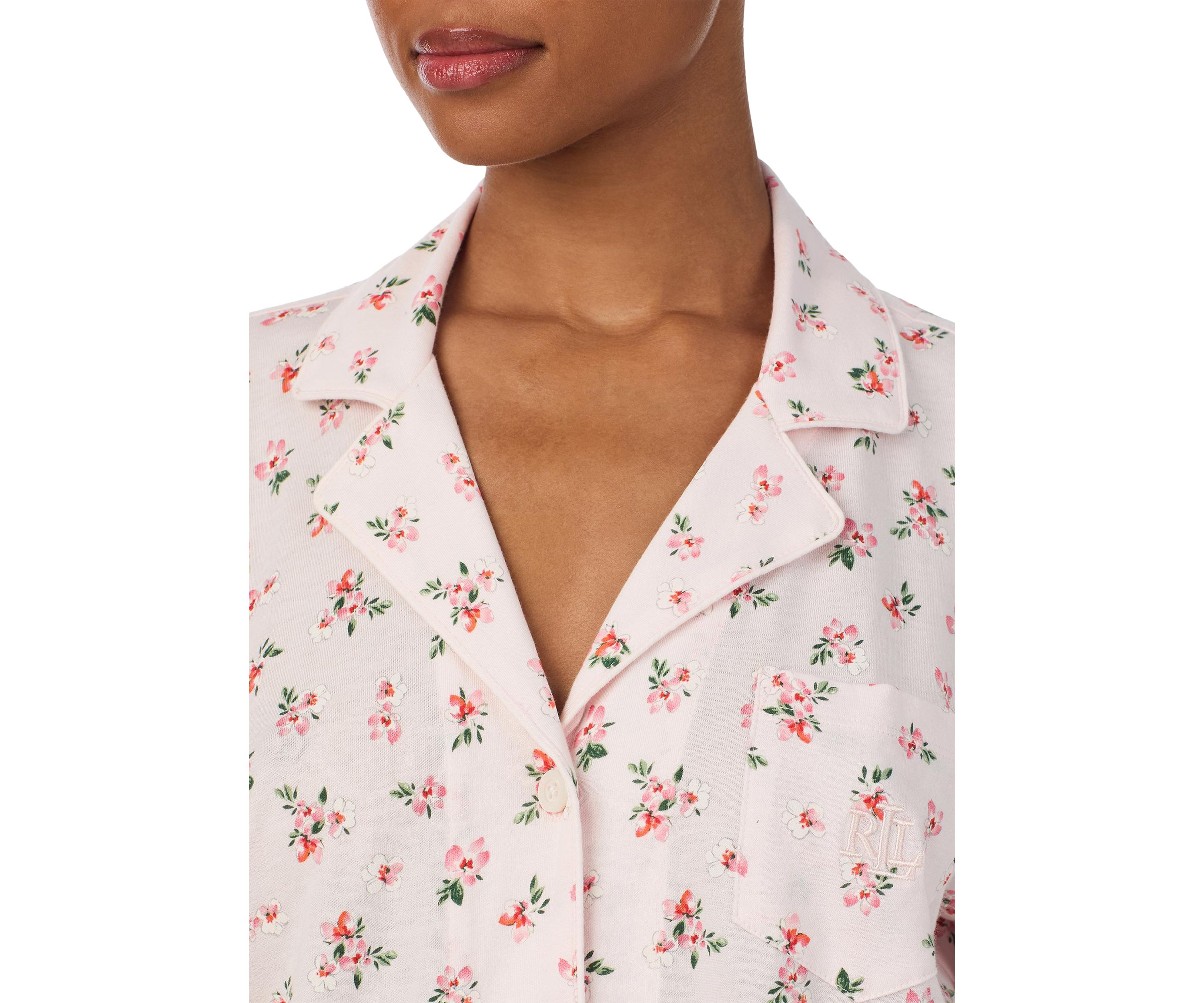 Long Sleeve Notch Collar Top and Long Pants Pajama Set