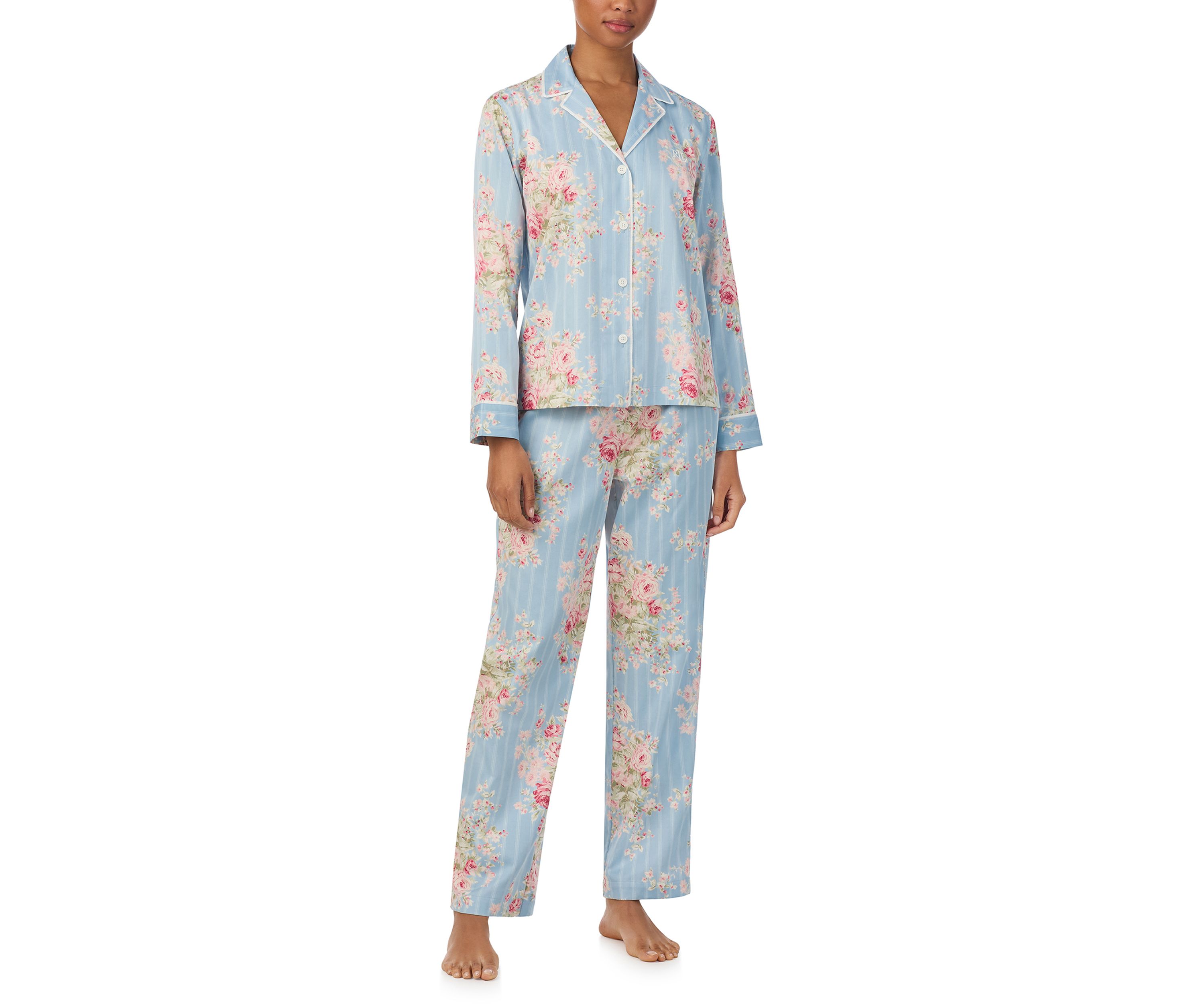 Long Sleeve and Pants Woven Notch PJ Set