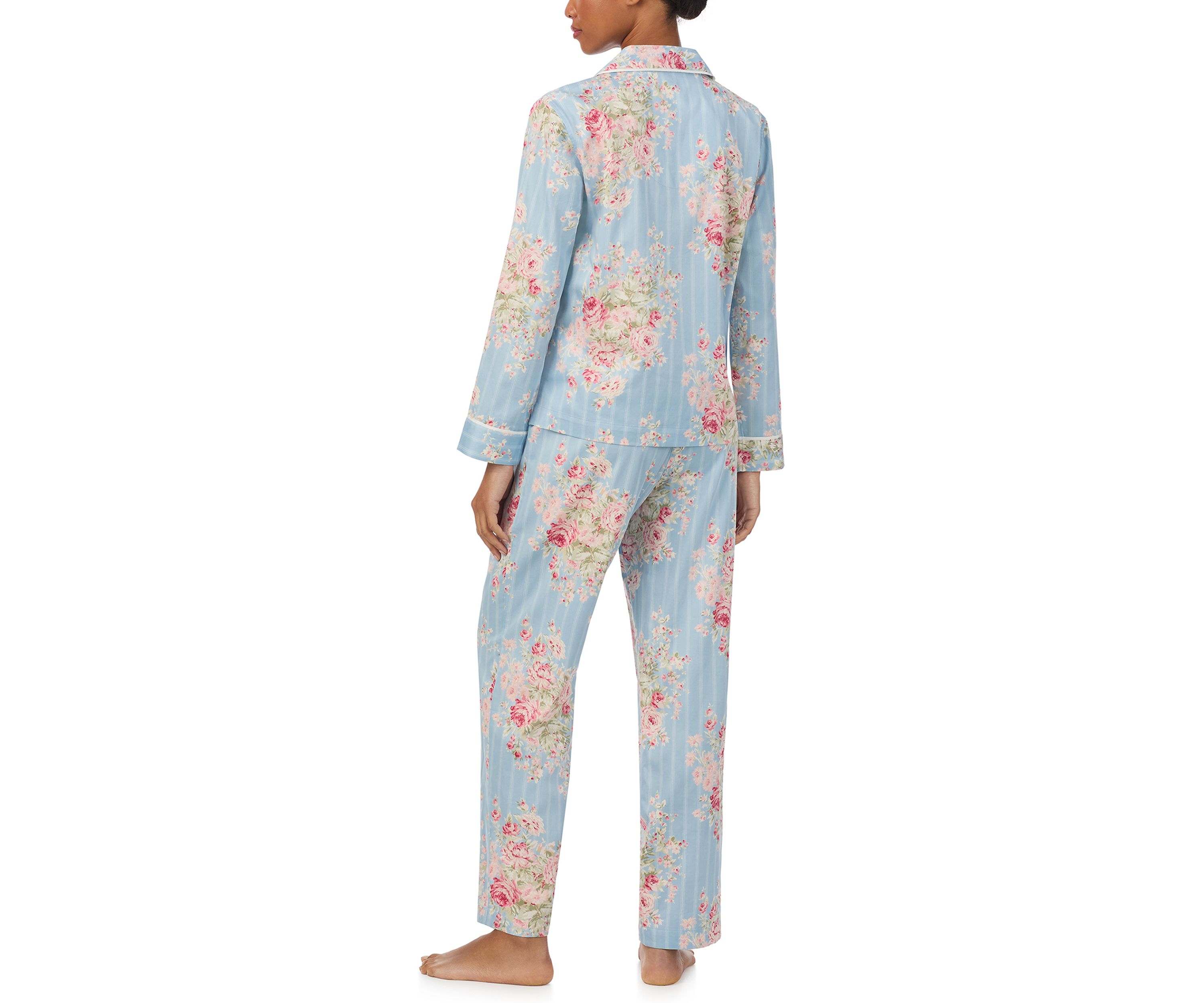 Long Sleeve and Pants Woven Notch PJ Set