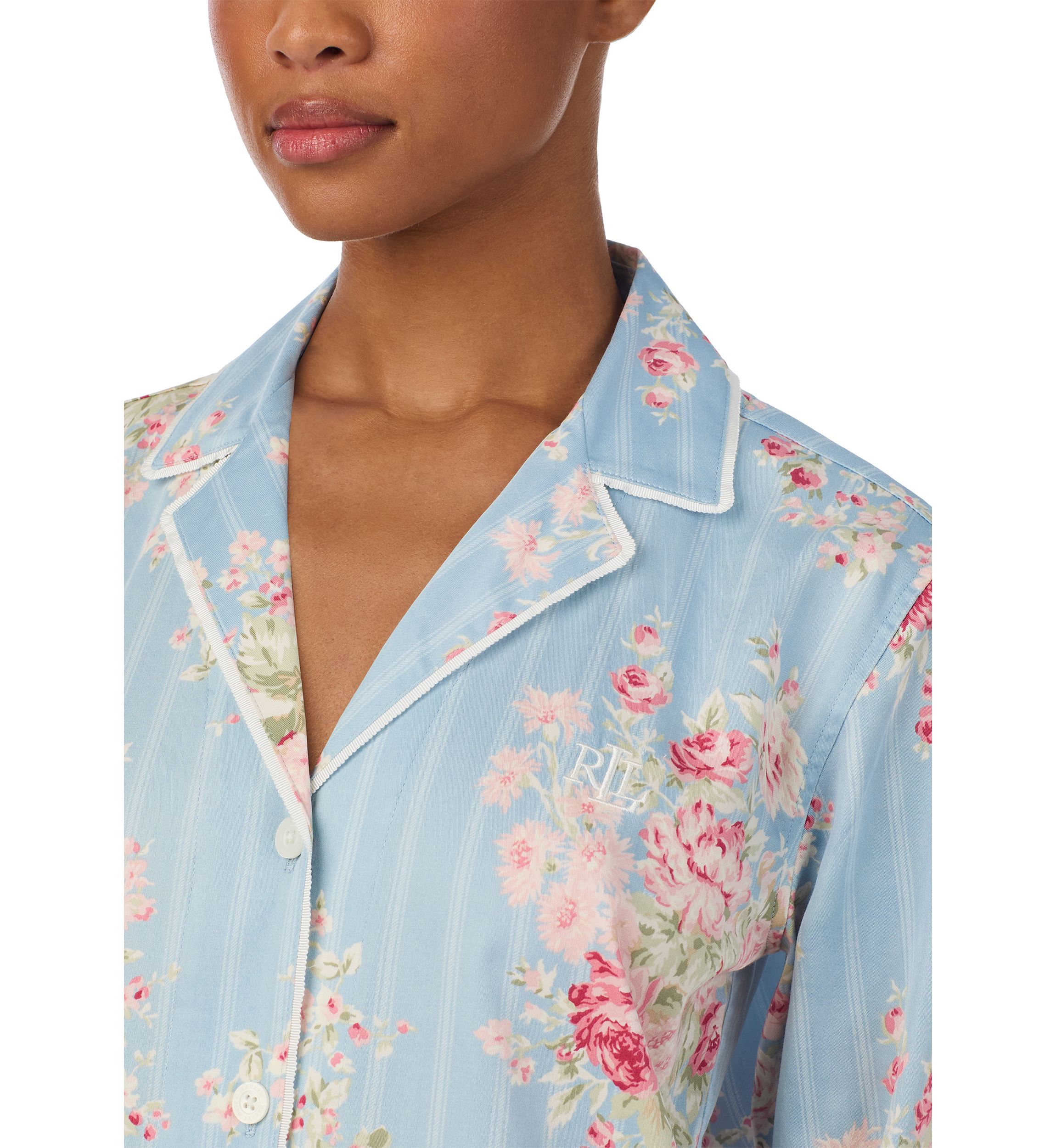 Long Sleeve and Pants Woven Notch PJ Set