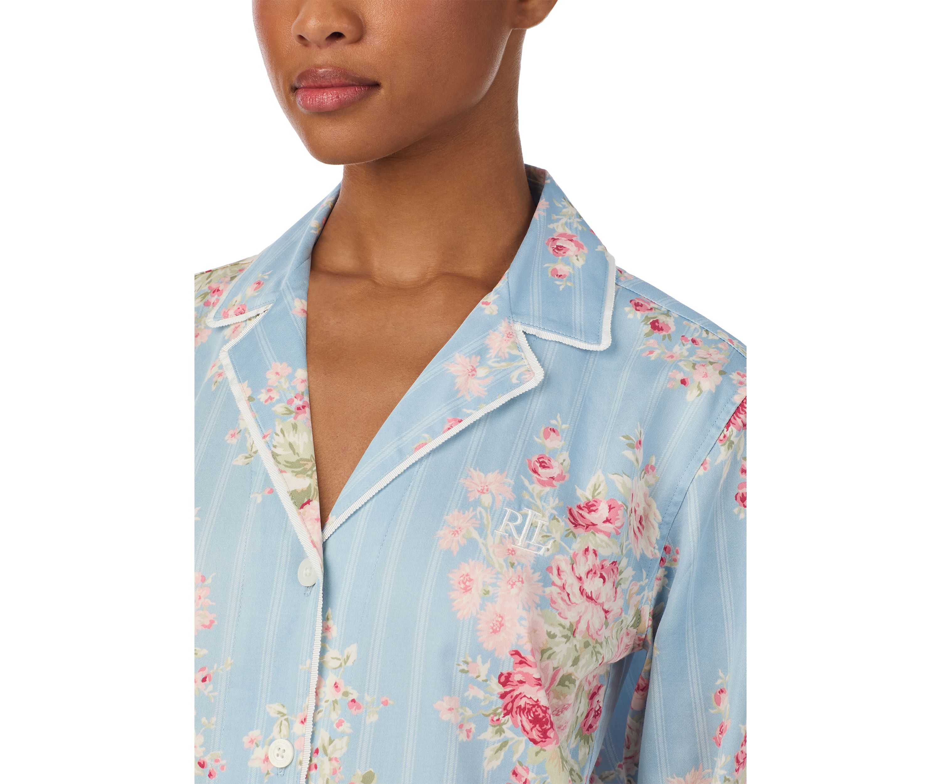 Long Sleeve and Pants Woven Notch PJ Set