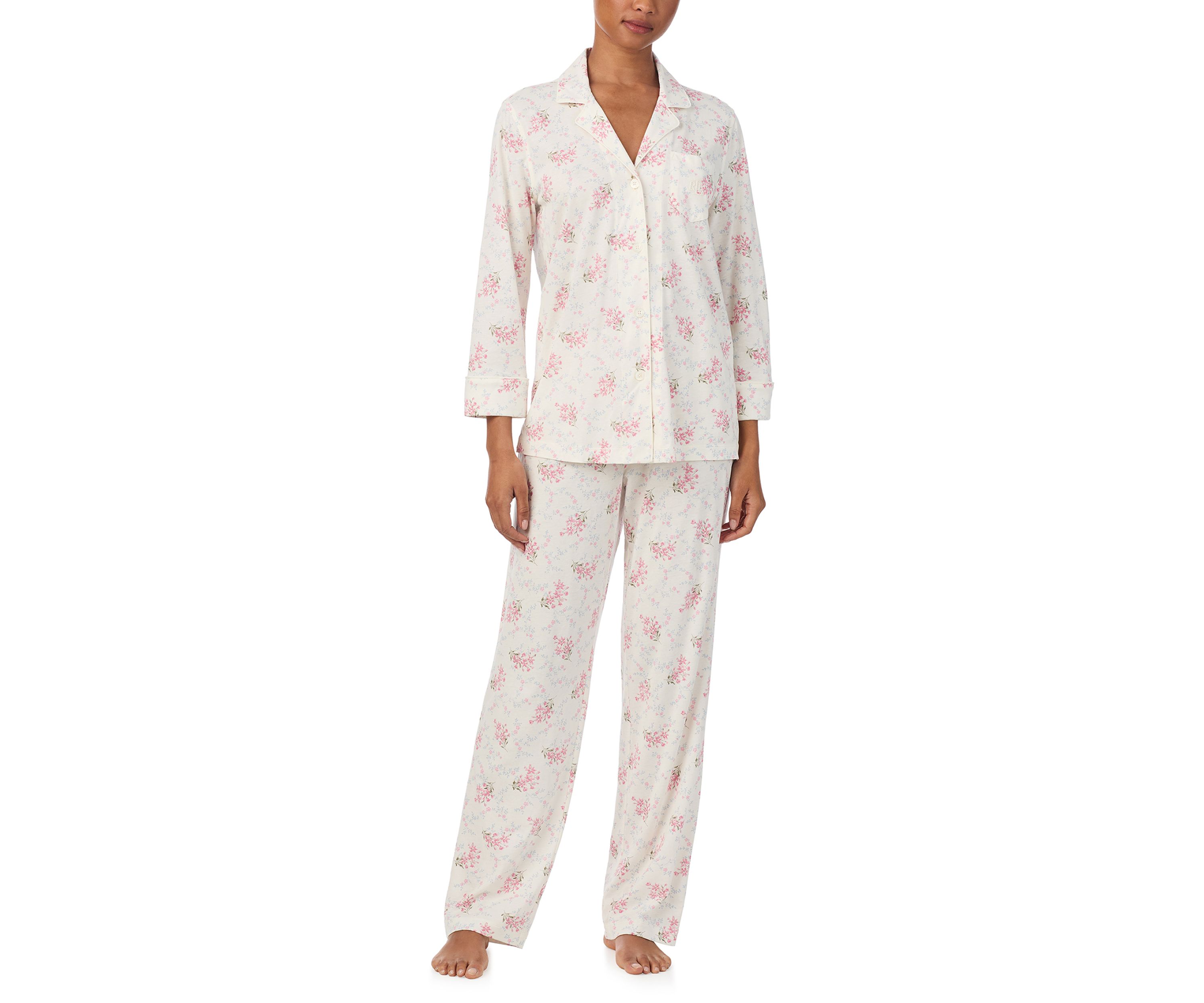 3/4 Sleeve Notch Collar Long Pant Pajama Set