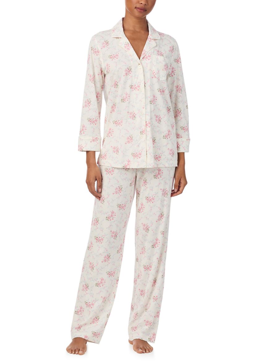 3/4 Sleeve Notch Collar Long Pant Pajama Set