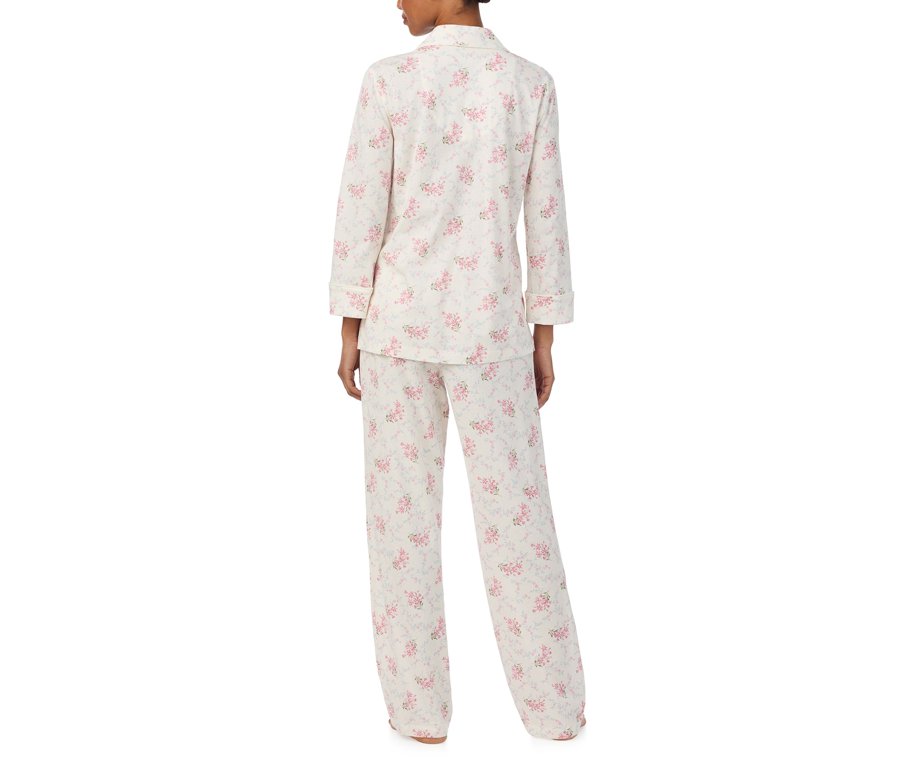3/4 Sleeve Notch Collar Long Pant Pajama Set