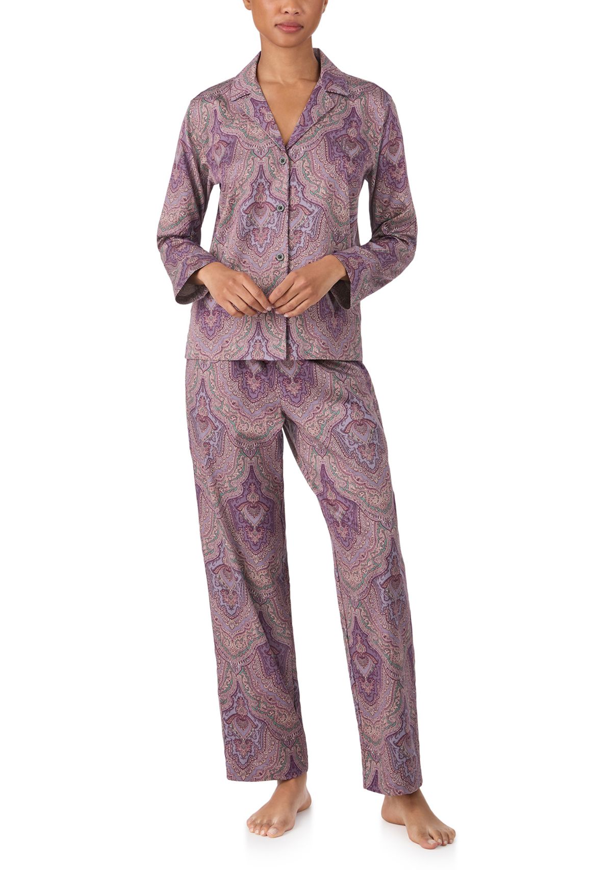 Long Sleeve Notch Collar Long Pant Pajama Set