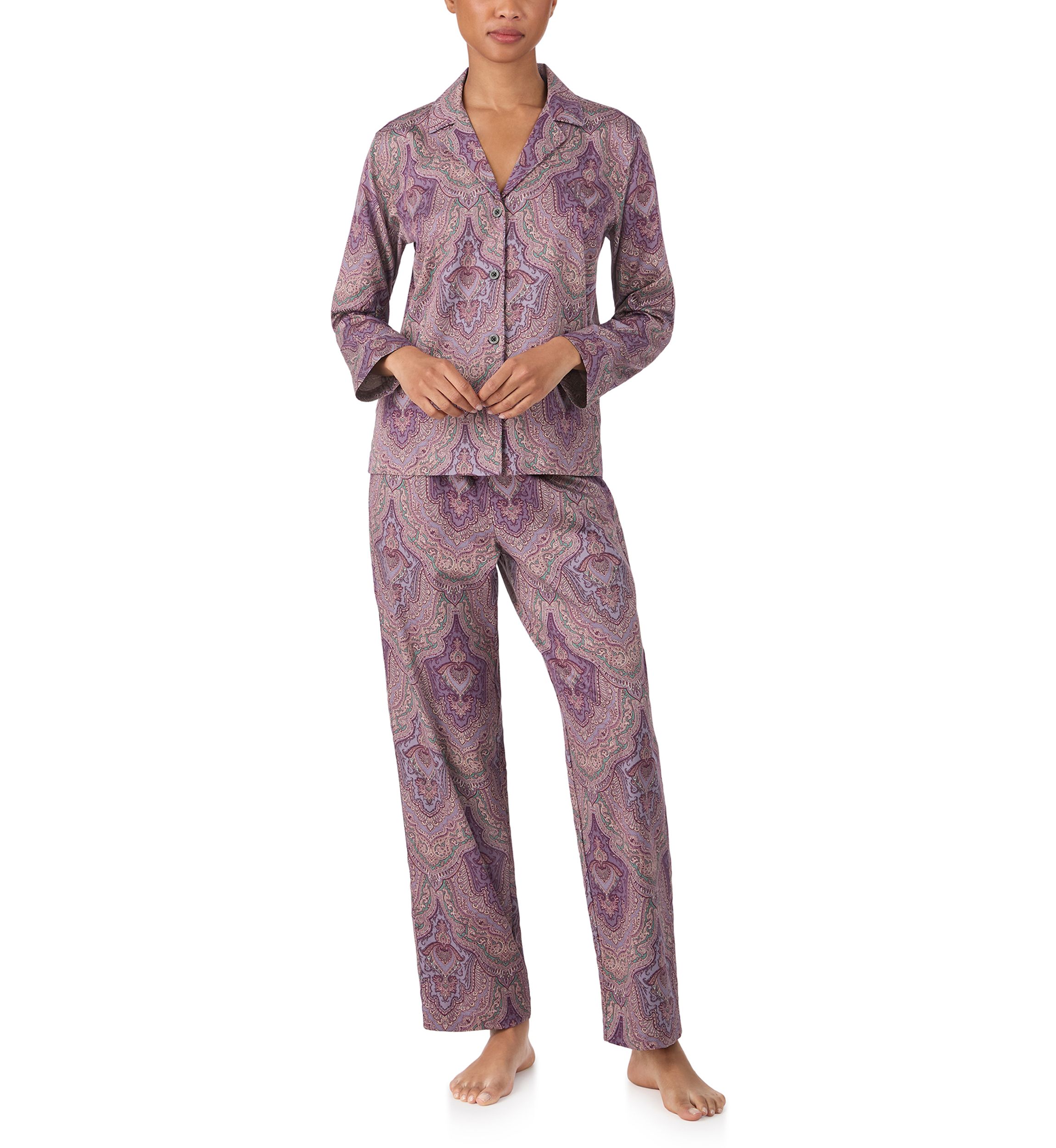 Long Sleeve Notch Collar Long Pant Pajama Set