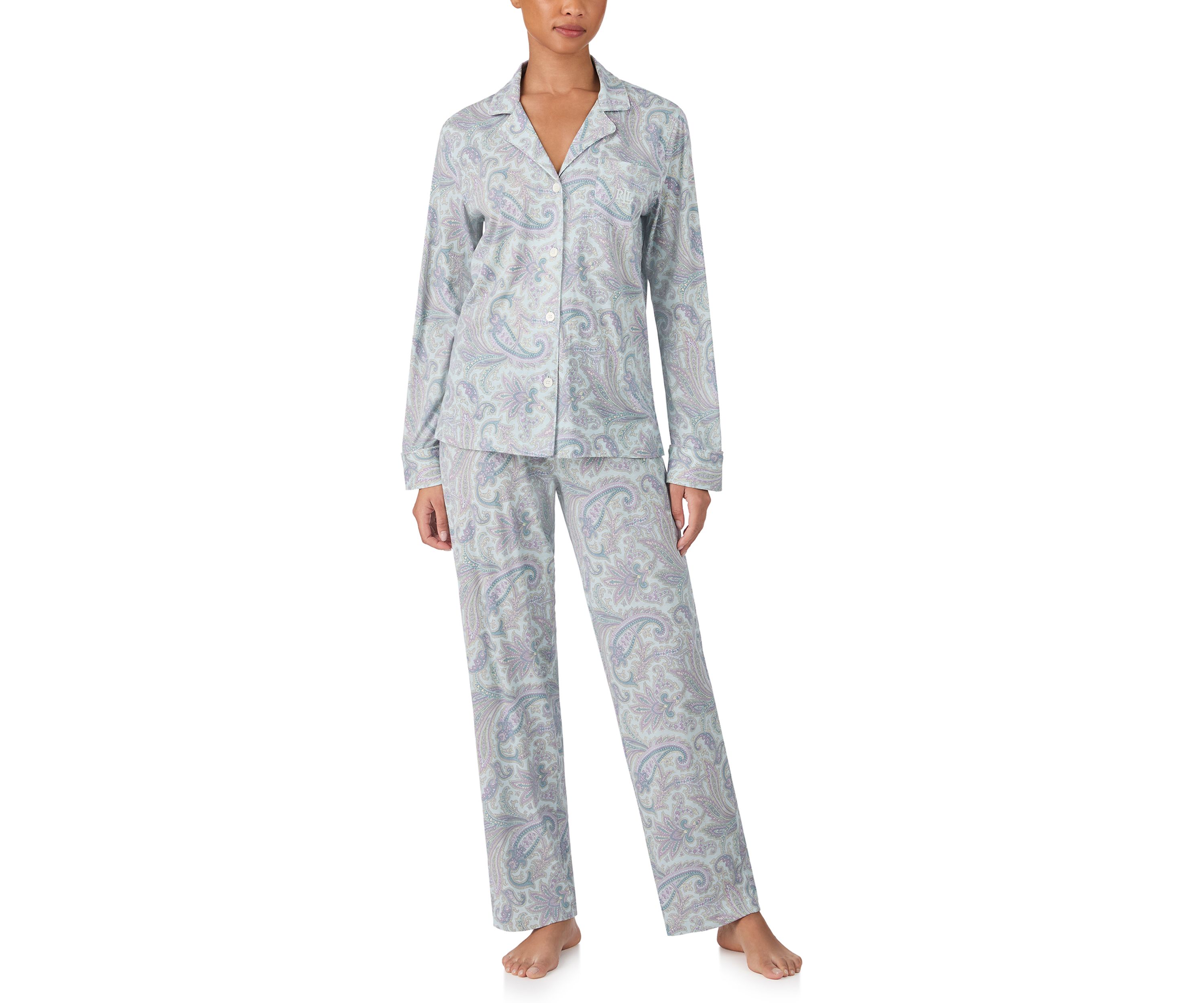 Long Sleeve Notch Collar Long Pant Pajama Set