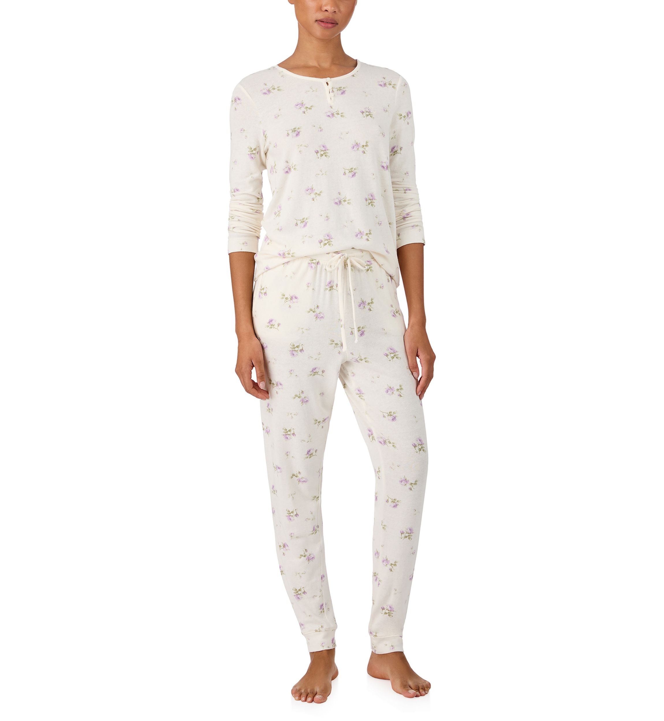 Long Sleeve Keyhole Neck Jogger Pant Pajama Set