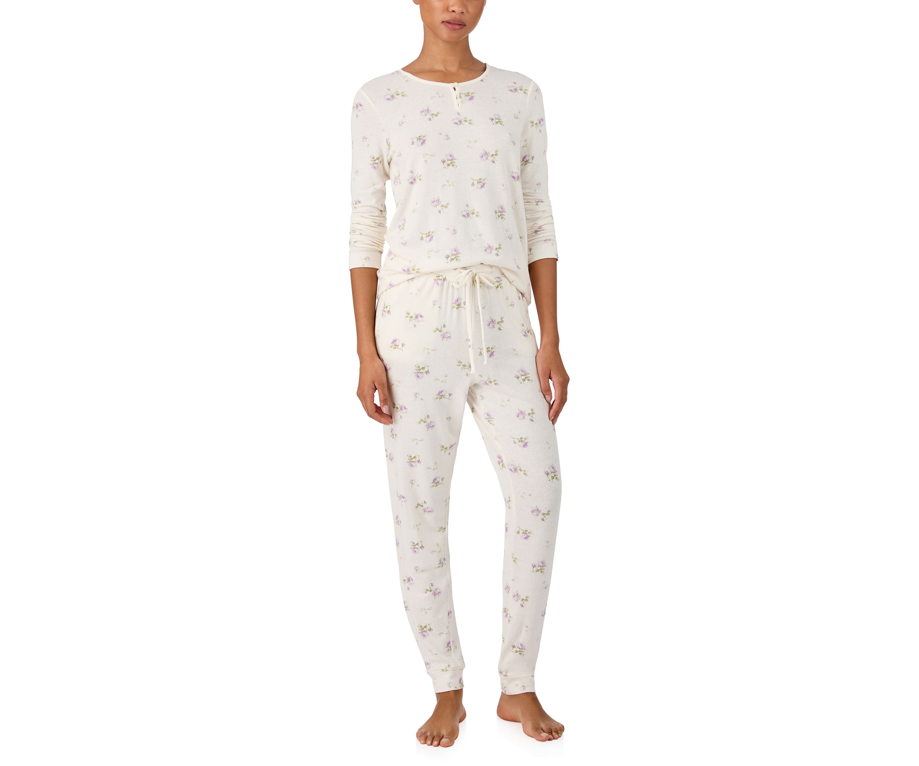 Long Sleeve Keyhole Neck Jogger Pant Pajama Set