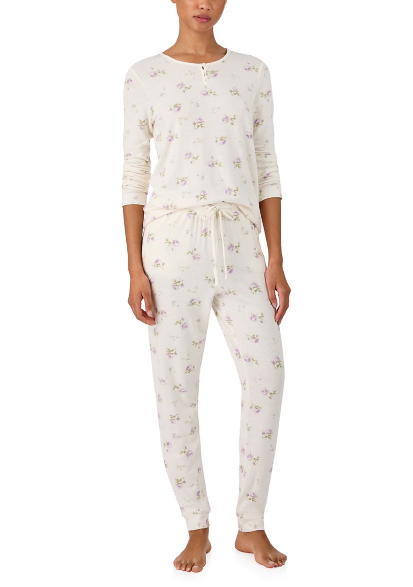 Long Sleeve Keyhole Neck Jogger Pant Pajama Set