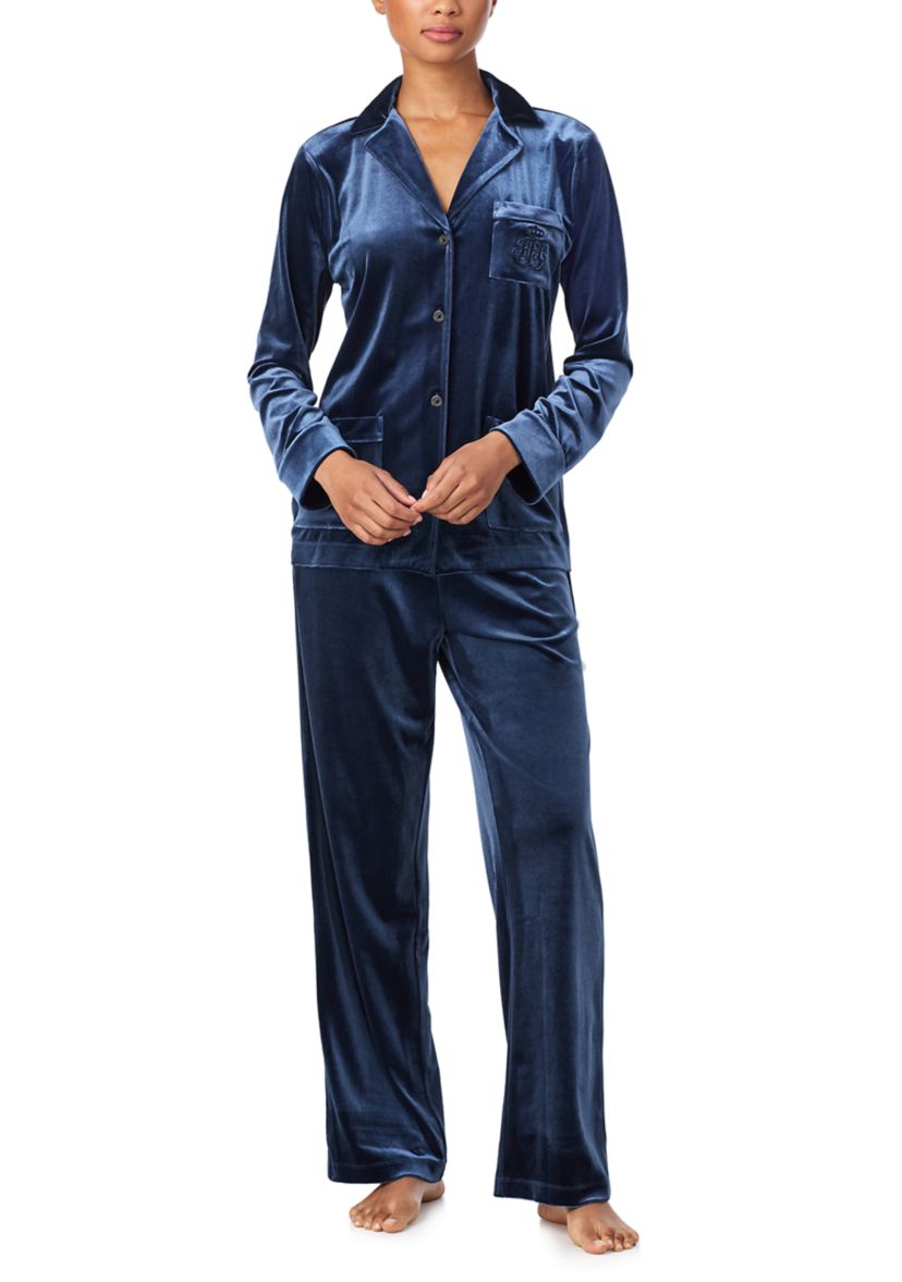 Long Sleeve Notch Collar Long Pant Pajama Set