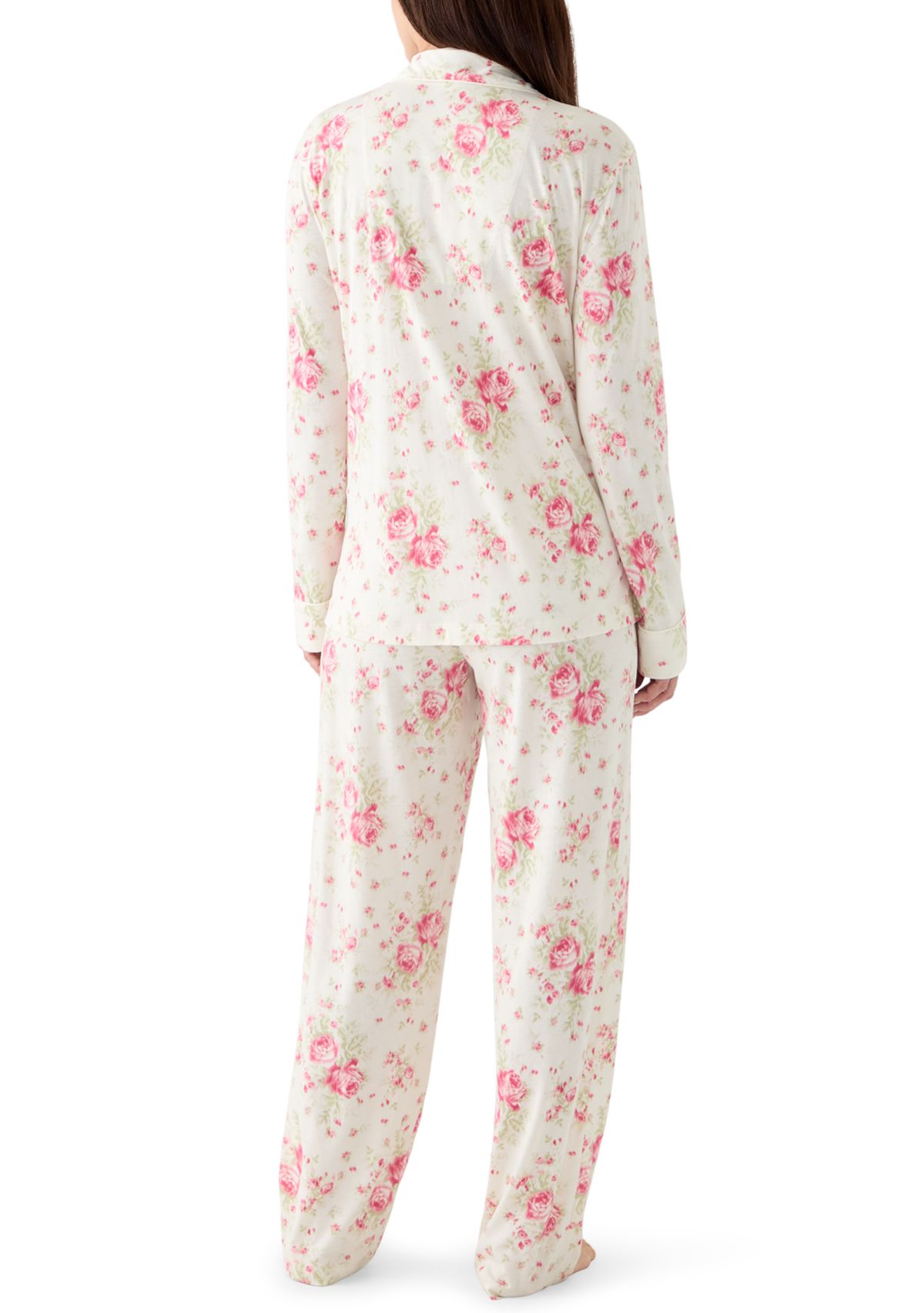 Womens Long Sleeve Notch Collar Long Pant Pajama Set