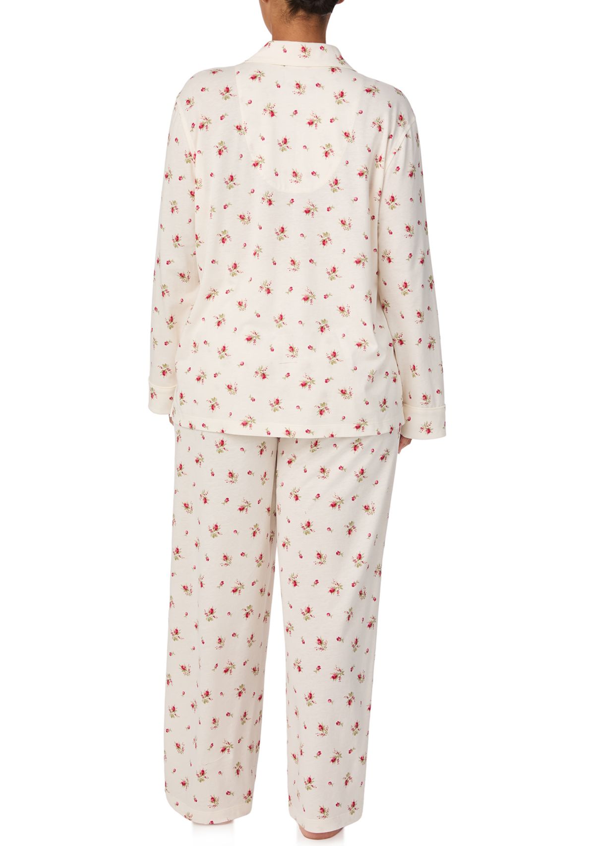 Plus Size Long Sleeve Notch Collar Long Pant Pajama Set